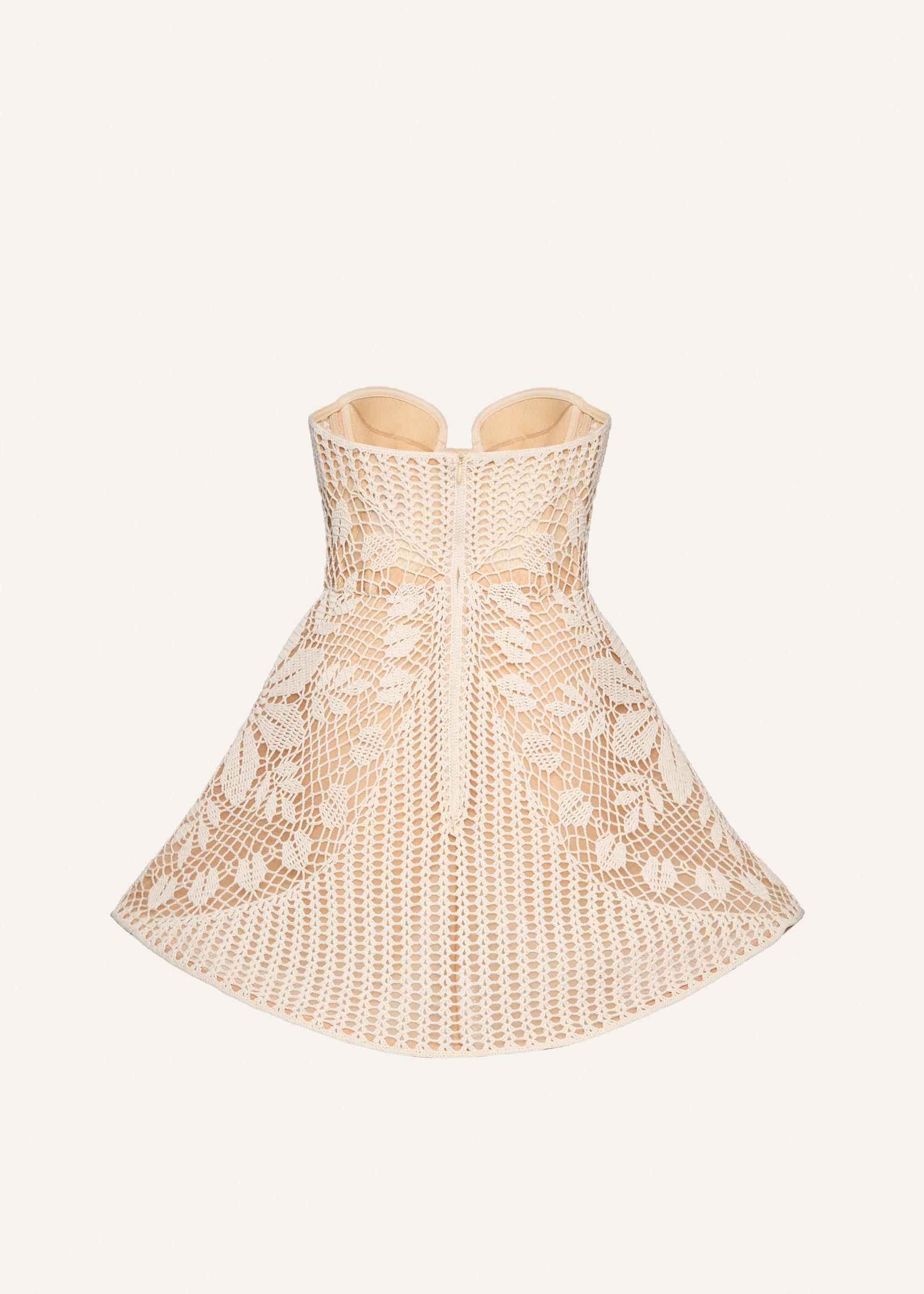 Crochet sweetheart mini dress in cream Product Image