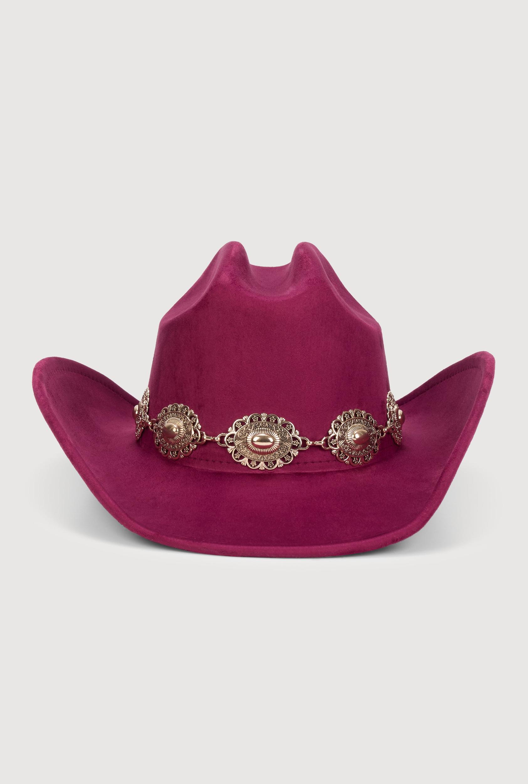 Faux Suede Concho Chain Detail Cowboy Hat Female Product Image