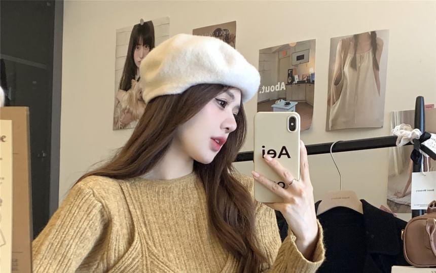 Mock Two-Piece Long-Sleeve Plain Ribbed Knit Top Product Image
