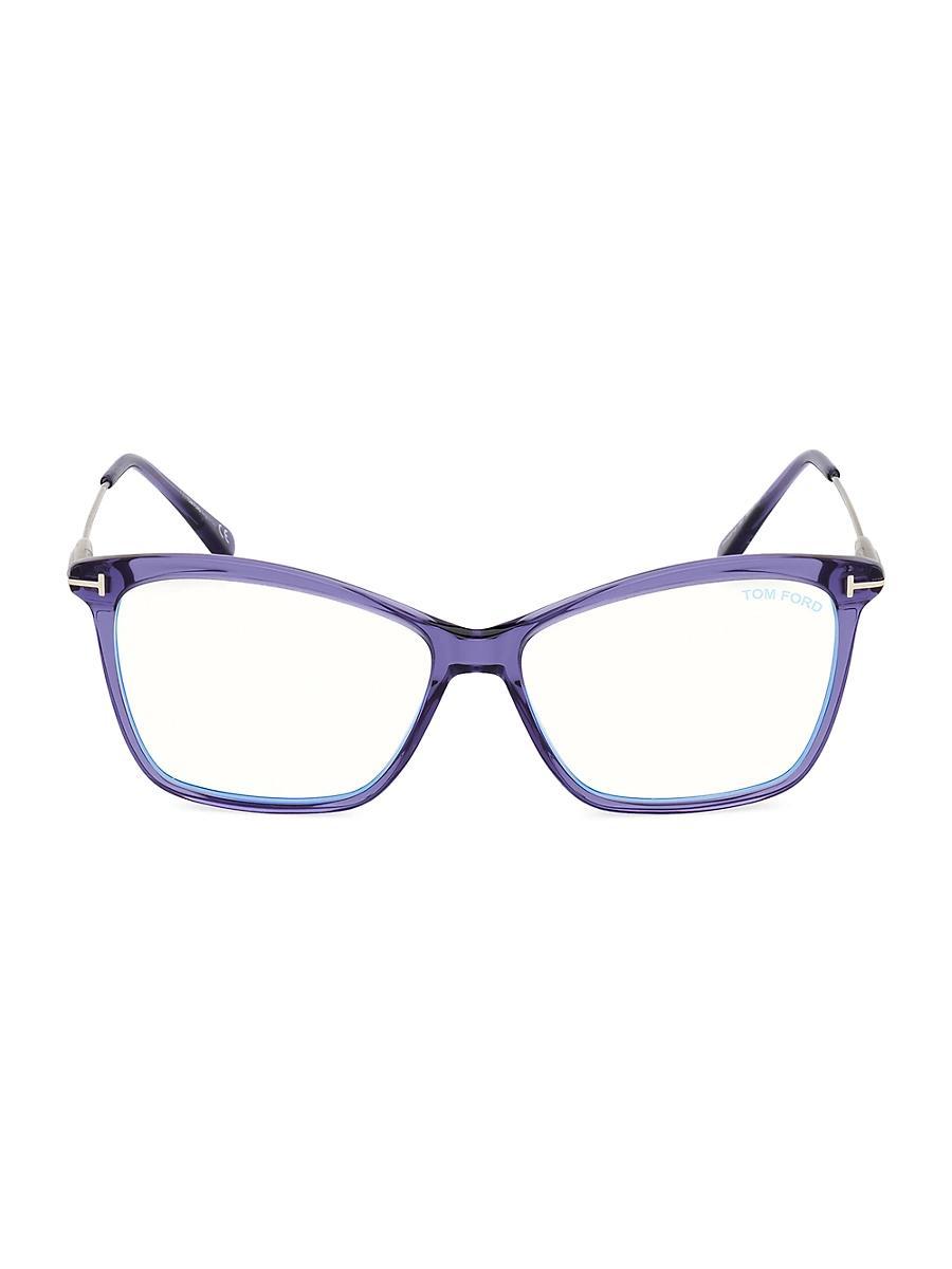 Womens 56MM Square Blue Filter Eyeglasses Product Image
