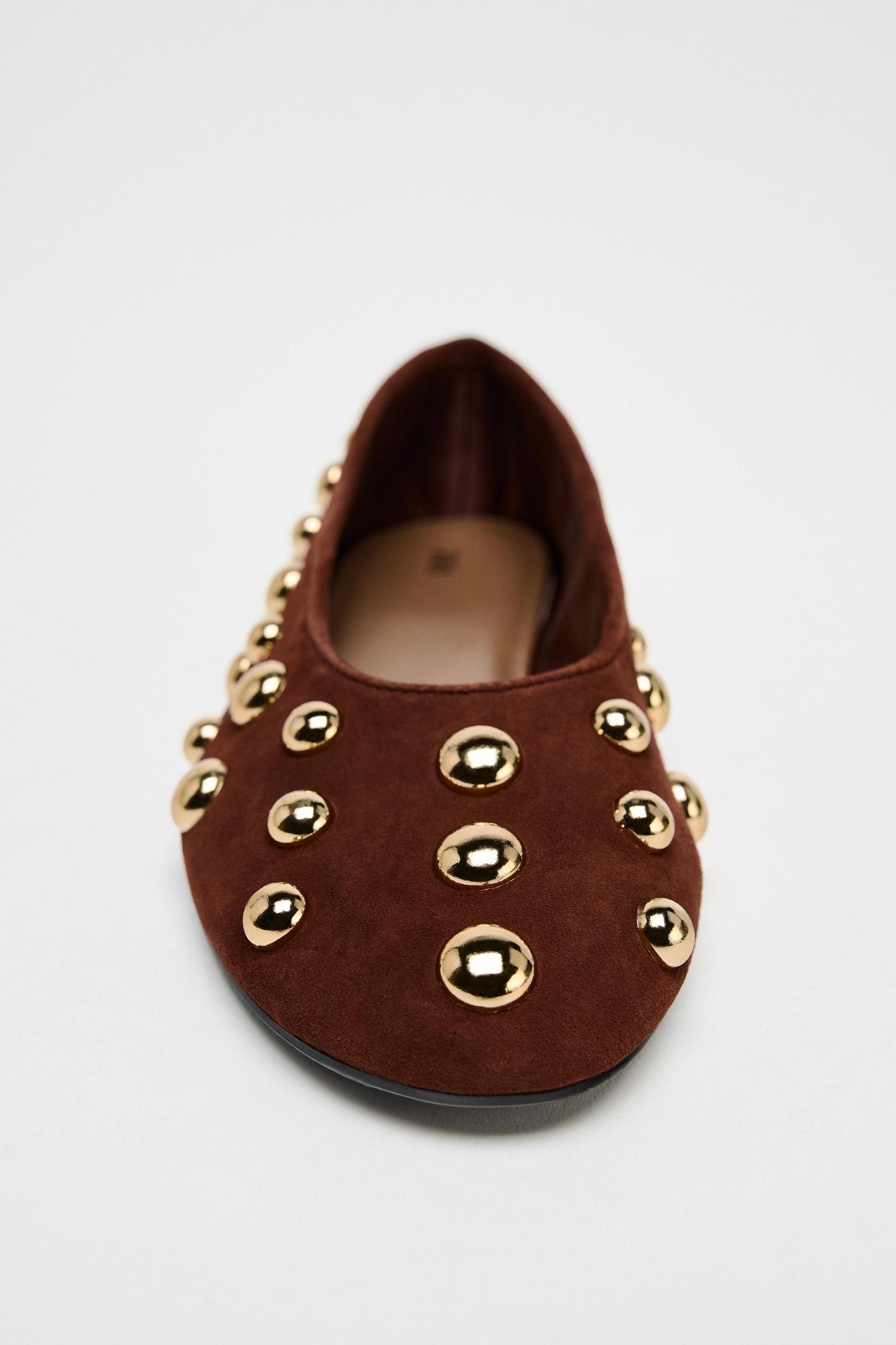 STUDDED SUEDE BALLET FLATS Product Image
