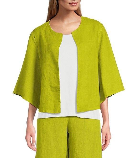 Bryn Walker Heavy Linen Round Neck Elbow Sleeve Open-Front Jacket Product Image