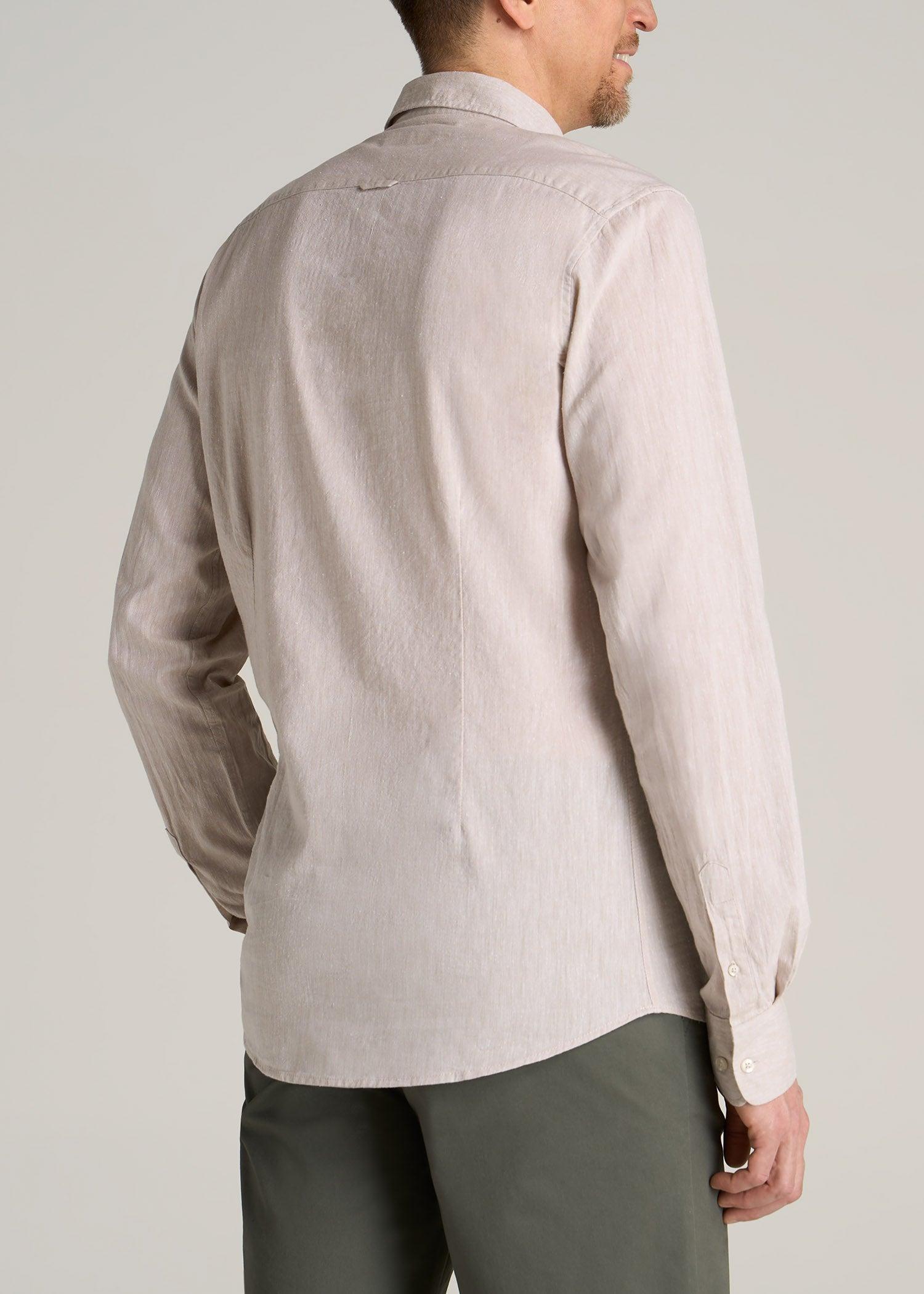 Linen Long Sleeve Shirt for Tall Men in Natural Product Image