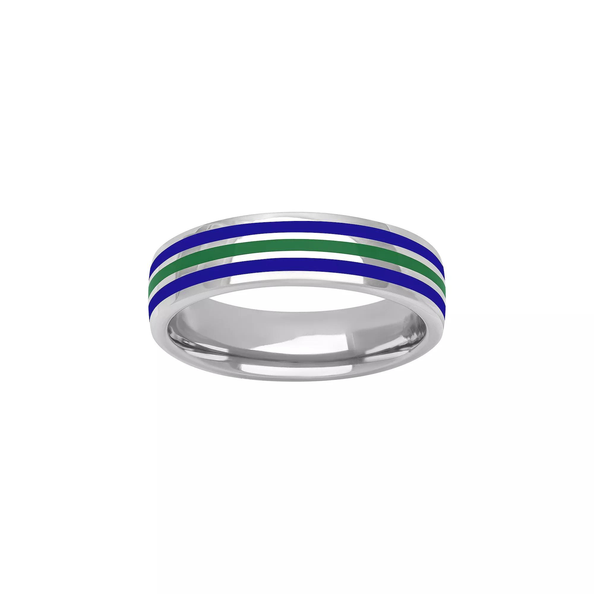 AXL Sterling Silver Ceramic Striped Mens Ring Red Black Product Image