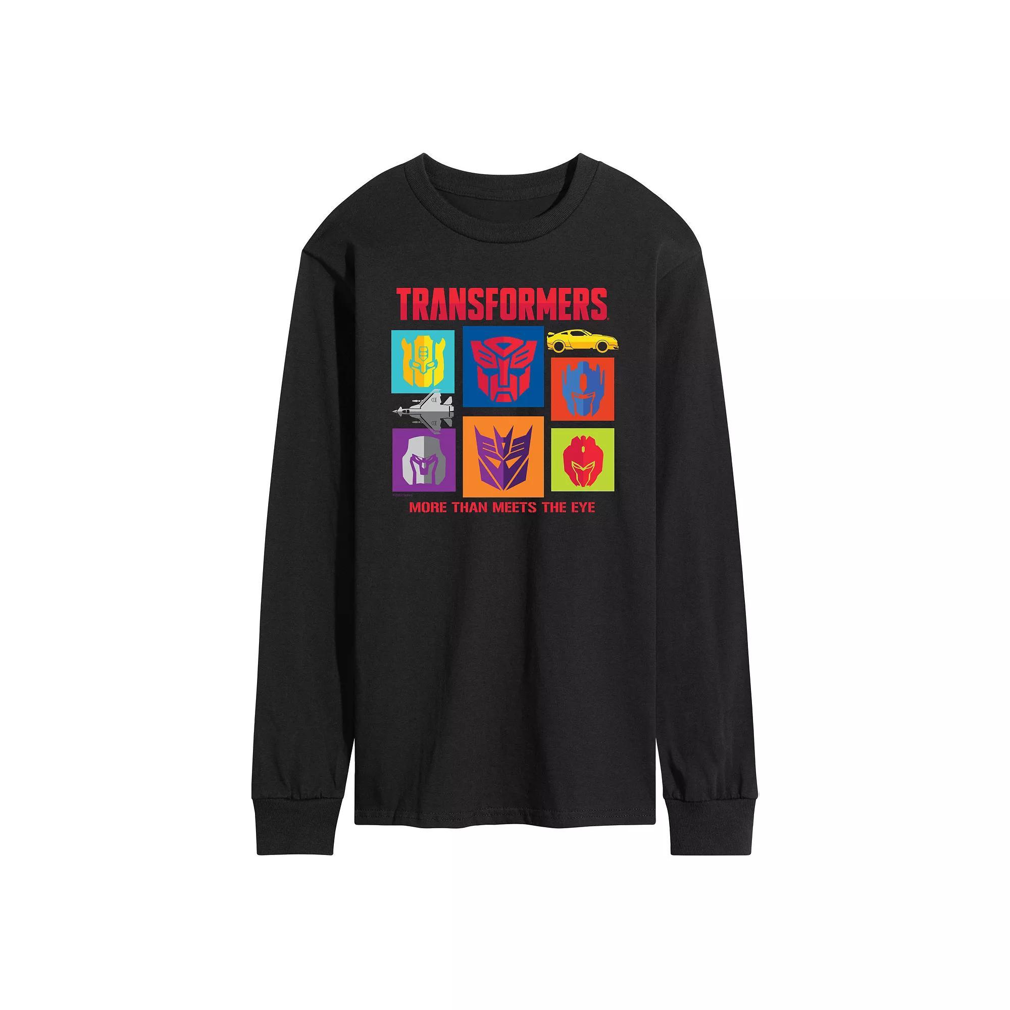 Mens Transformers Character Grid Long Sleeve Graphic Tee Blue Product Image