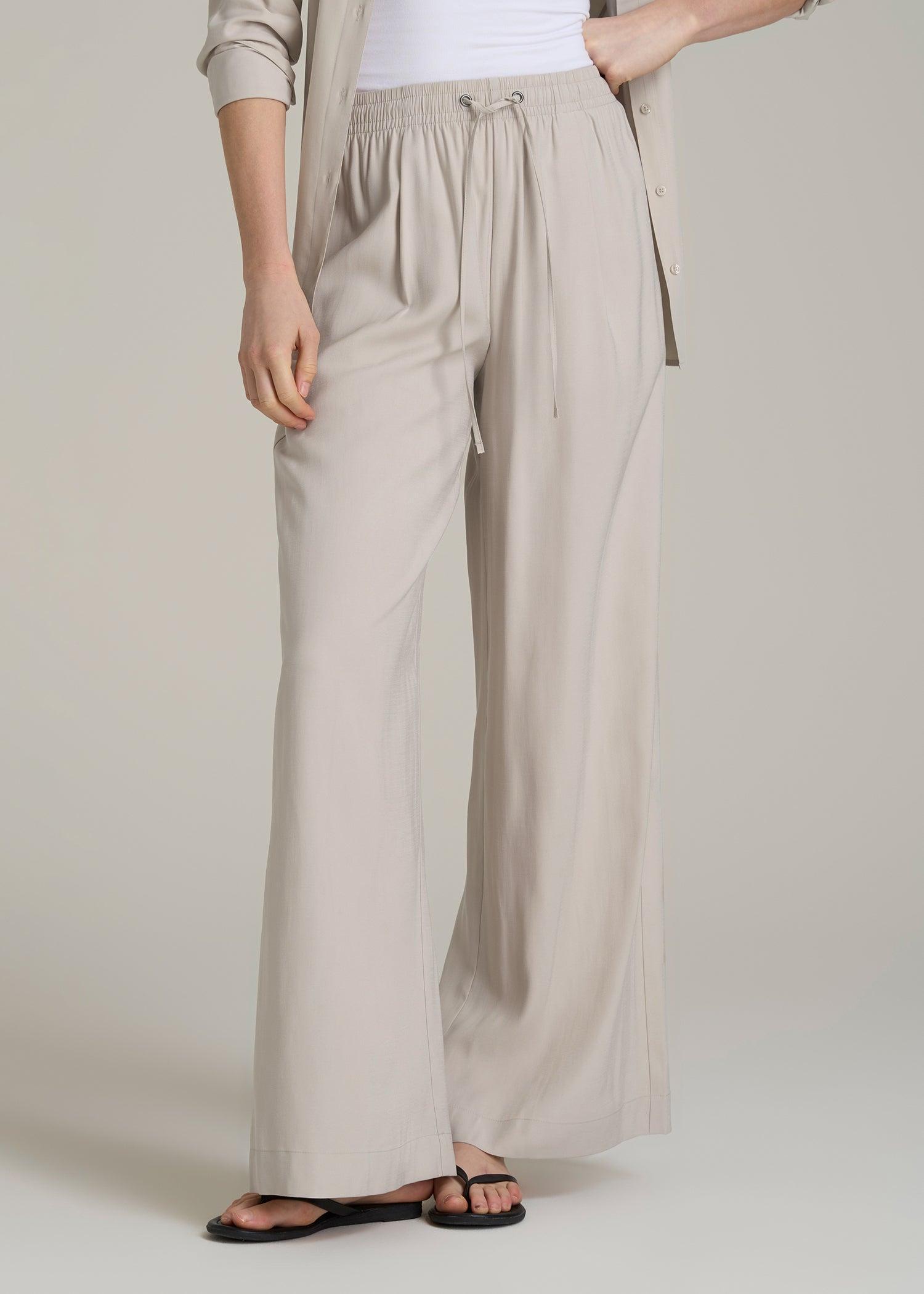 Relaxed Pull On Pants for Tall Women in Stone Product Image