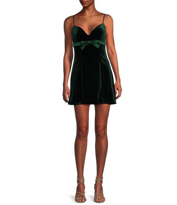 B. Darlin Spaghetti Strap V-Neck Stretch Velvet Slip Dress Product Image