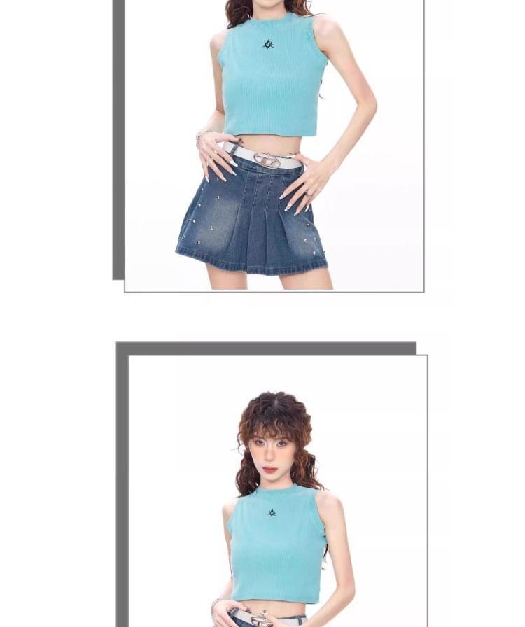 Sleeveless Crewneck Knit Crop Top Product Image