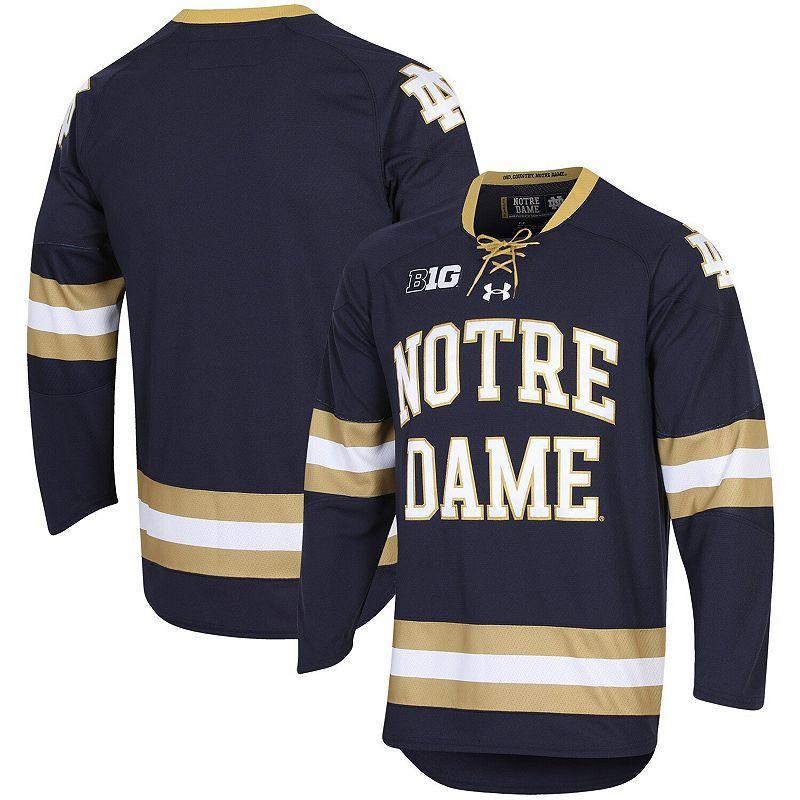 Men's Under Armour Navy Notre Dame Fighting Irish UA Replica Hockey Jersey, Size: Small, Blue Product Image