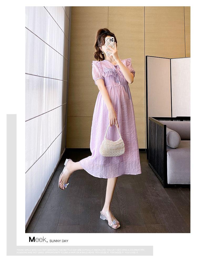 Maternity Short-Sleeve Collared V-Neck Midi A-Line Dress Product Image