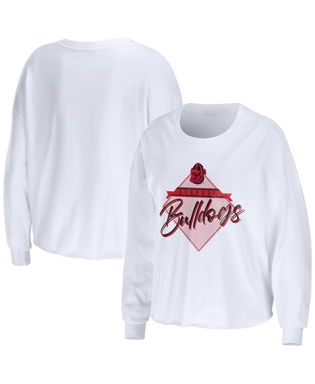 Women's WEAR by Erin Andrews White Georgia Bulldogs Diamond Long Sleeve Cropped T-Shirt, Size: Large Product Image