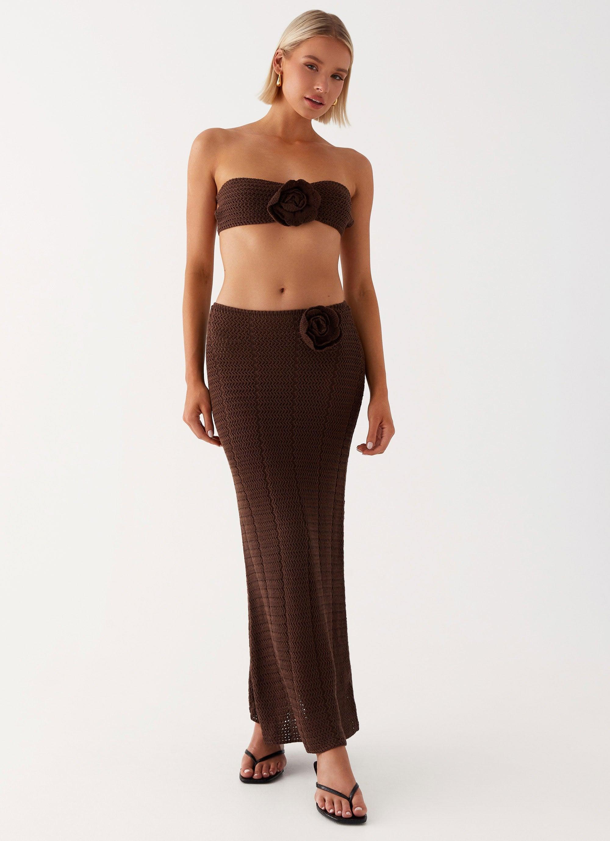 Kelcie Rose Crochet Maxi Skirt - Chocolate Product Image