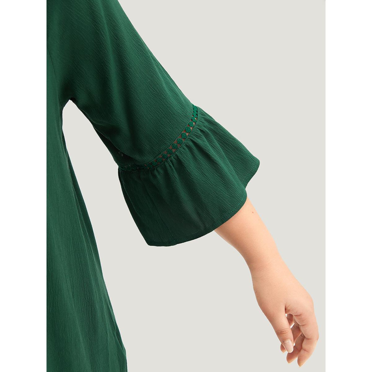 Plus Size Emerald Lace Panel Hollow Out Bell Sleeve Blouse Women Elegant Elbow-length sleeve V-neck Everyday Blouses BloomChic 14-16/1X Product Image