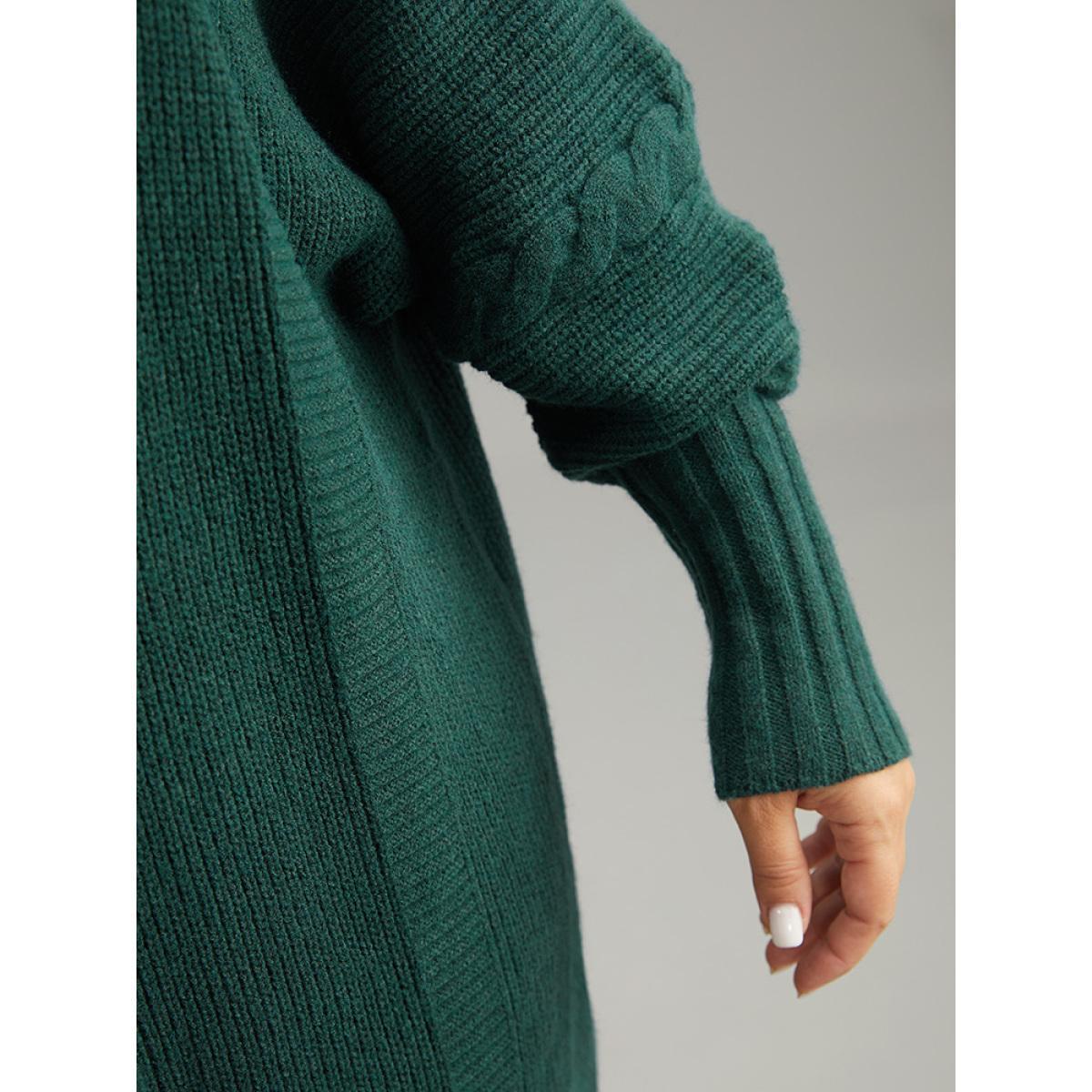 Plus Size Supersoft Essentials Batwing Sleeve Cable Knit Cardigan DarkGreen Women Casual Loose Long Sleeve Dailywear Cardigans BloomChic 18-20/2X Product Image