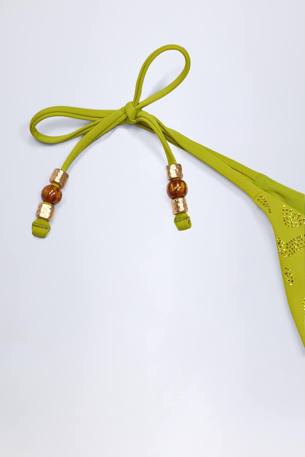 Side-Tie Bead Thong Bikini Bottoms in Olive Leopard Hotfix Product Image