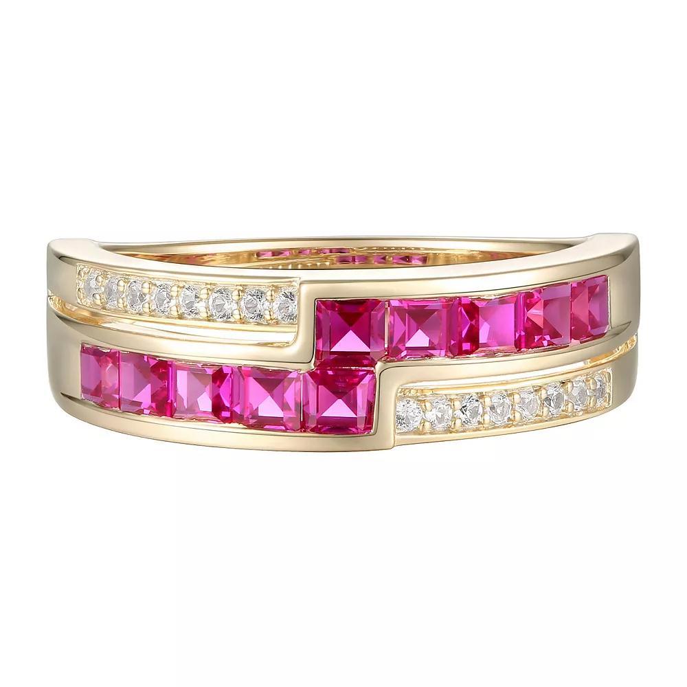 14k Gold Over Silver Lab-Created Ruby & Lab-Created White Sapphire Ring, Women's, Size: 7, Gold Tone Product Image