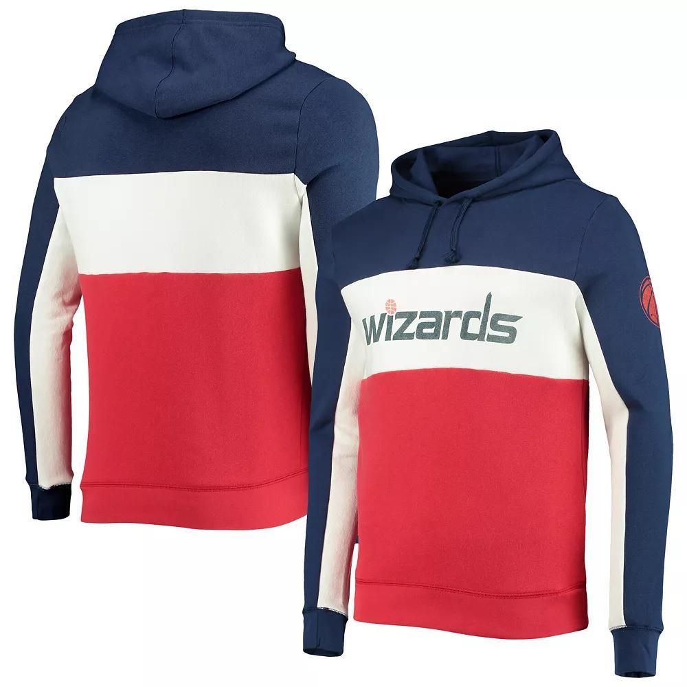 Men's Junk Food Navy/White Washington Wizards Wordmark Colorblock Fleece Pullover Hoodie, Size: Small, Wiz Blue Product Image