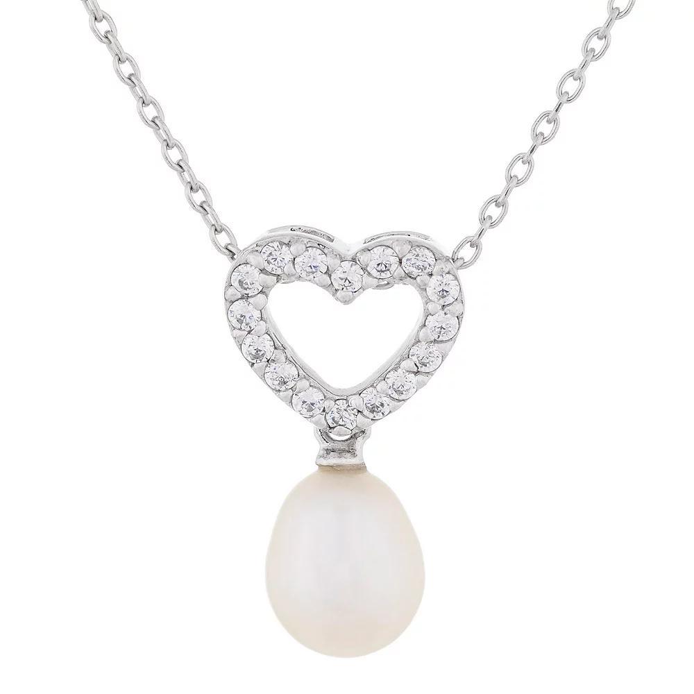 Sterling Silver Freshwater Cultured Pearl Heart Pendant, Women's, Size: 17" Product Image