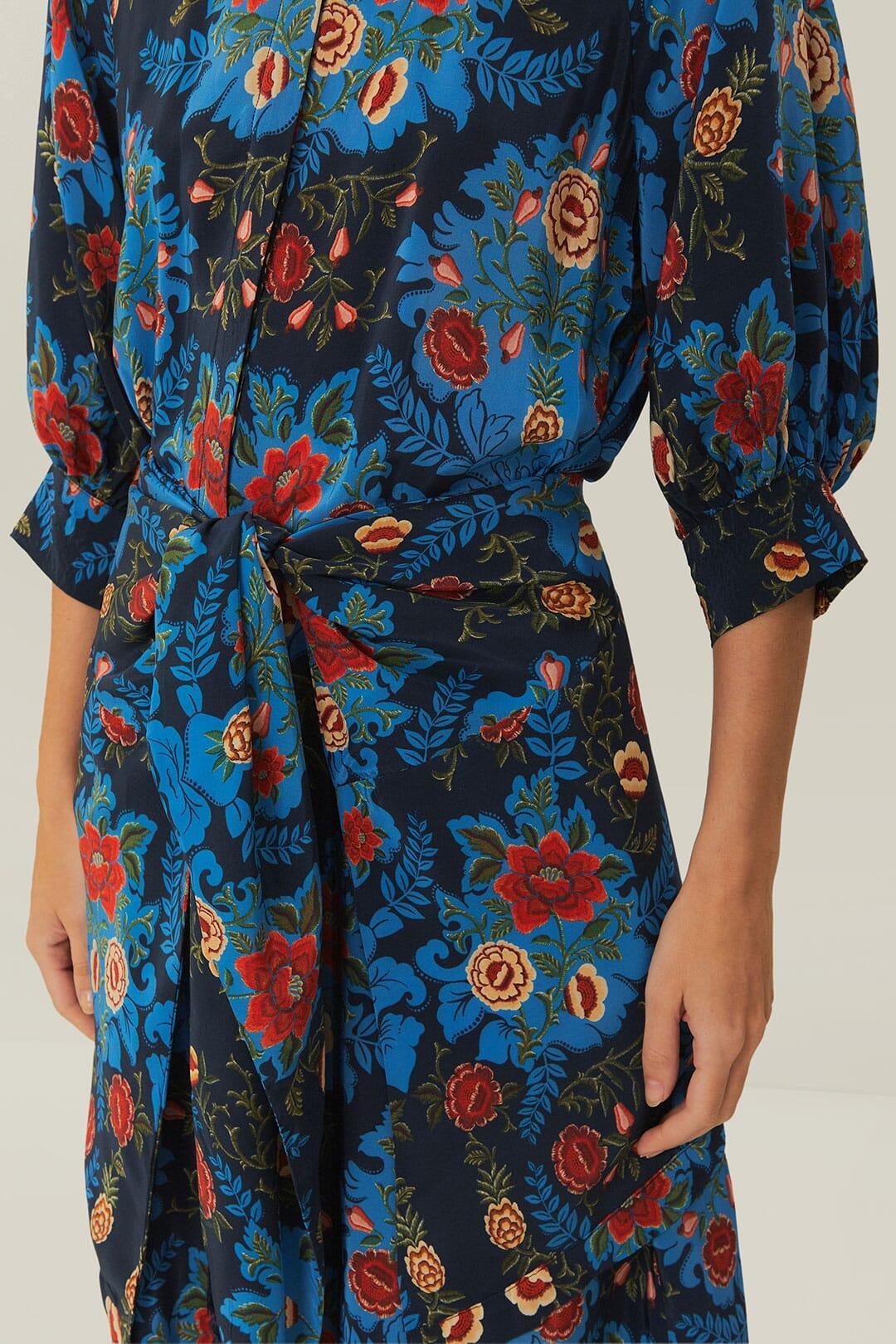 Blue Arabesque Floral Midi Dress, ARABESQUE FLORAL BLUE / XXS Product Image