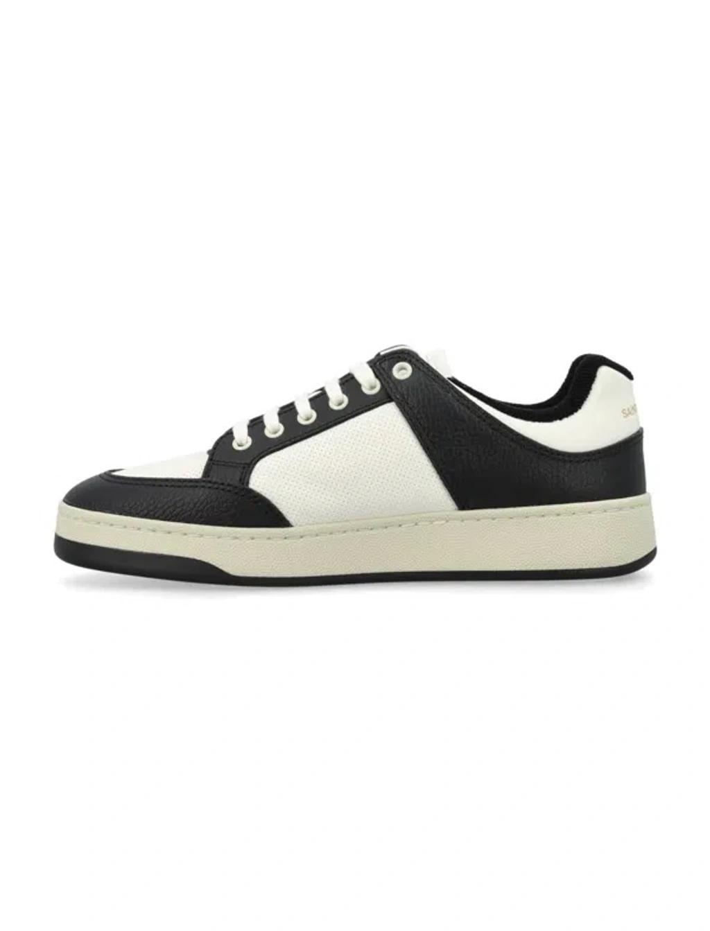 SAINT LAURENT Sl 61 Logo-embossed Leather Low-top Trainers In White Black Product Image
