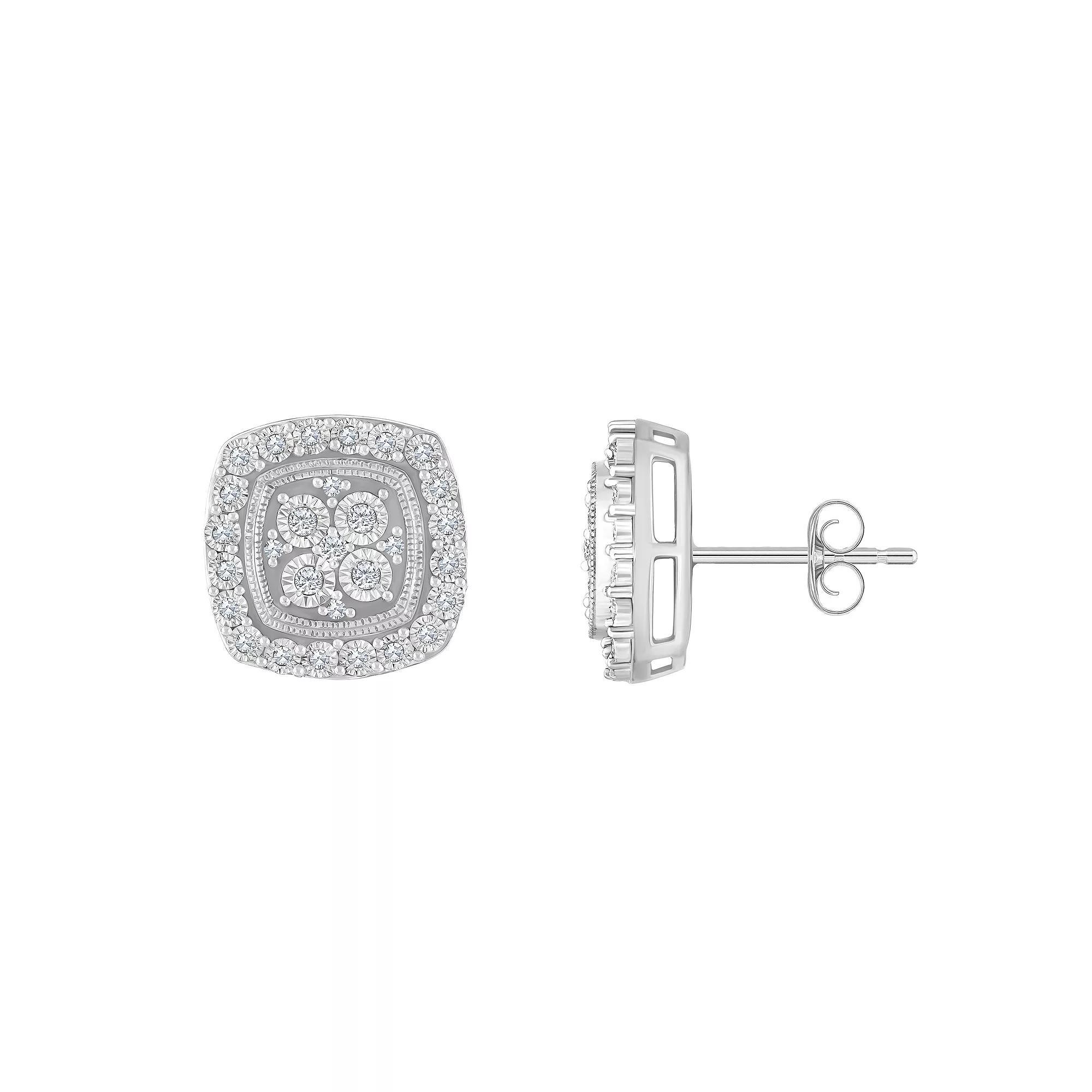 Celebration Gems 14k Gold 1/5 Carat T.W. Diamond Cushion Cluster Earrings, Women's Product Image