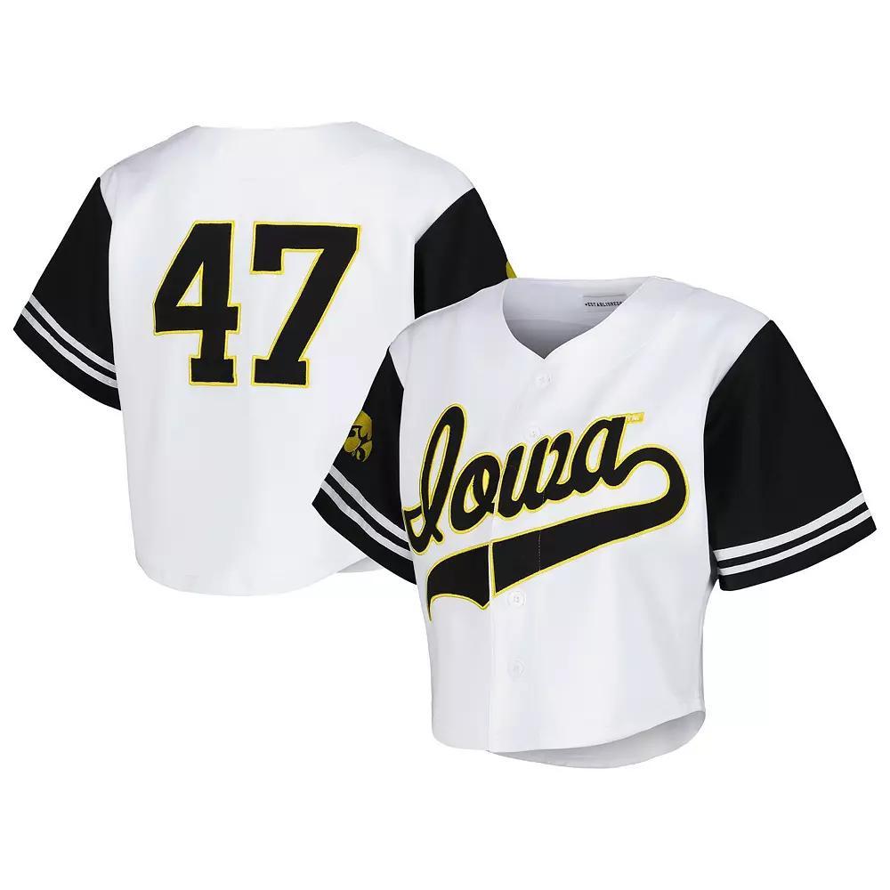 Women's Established & Co. White Iowa Hawkeyes Baseball Jersey Cropped T-Shirt, Size: Large Product Image
