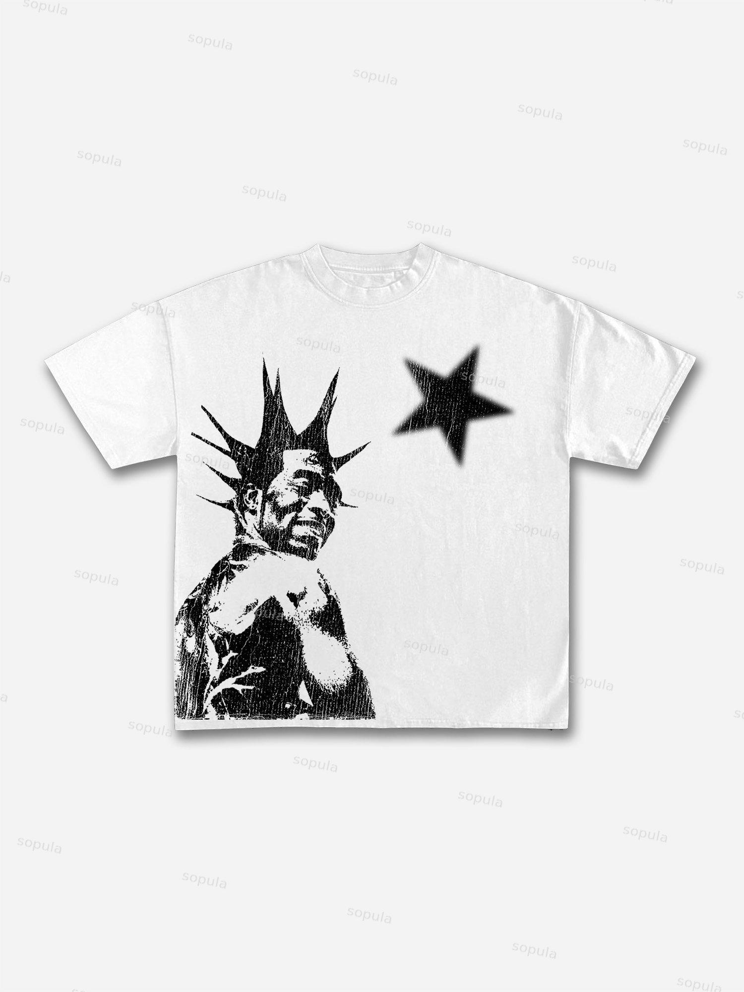 Cool Street Portrait Print Cotton T-shirt Product Image