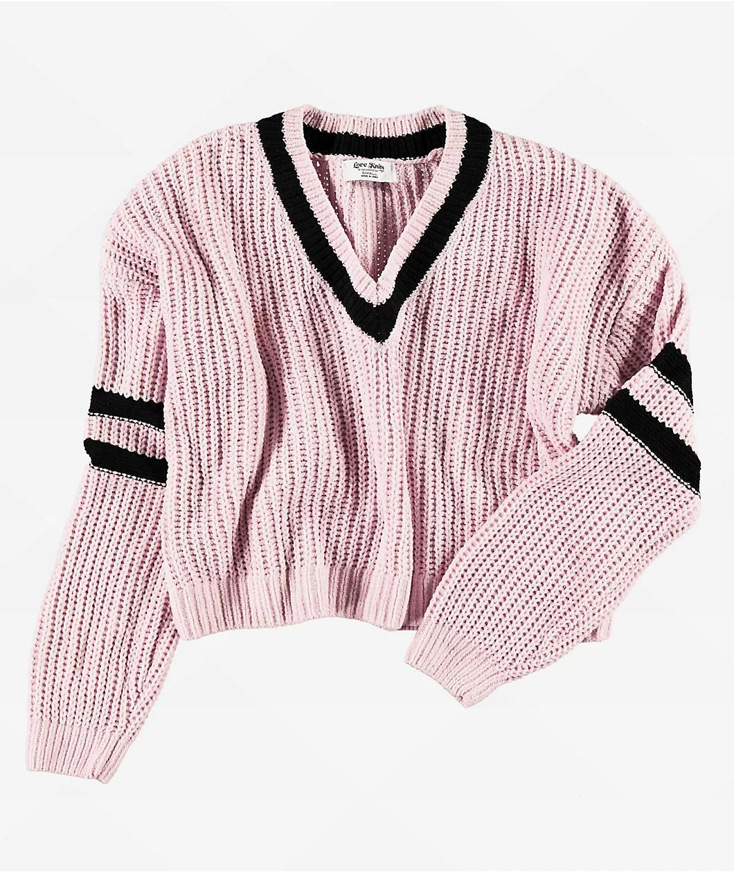 Love Knits NYC Pink V-Neck Crop Sweater Product Image