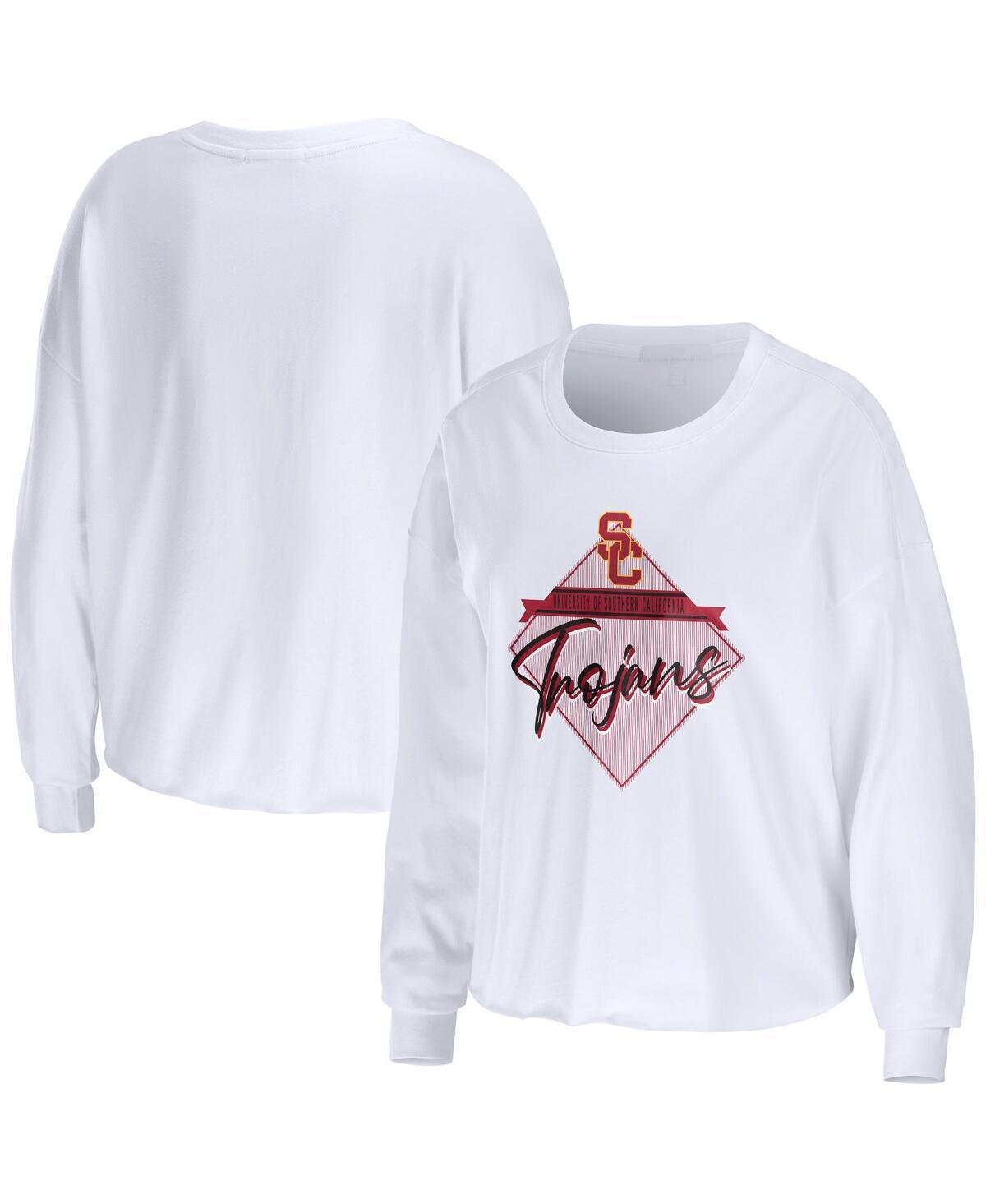 Women's WEAR by Erin Andrews White USC Trojans Diamond Long Sleeve Cropped T-Shirt, Size: Medium Product Image