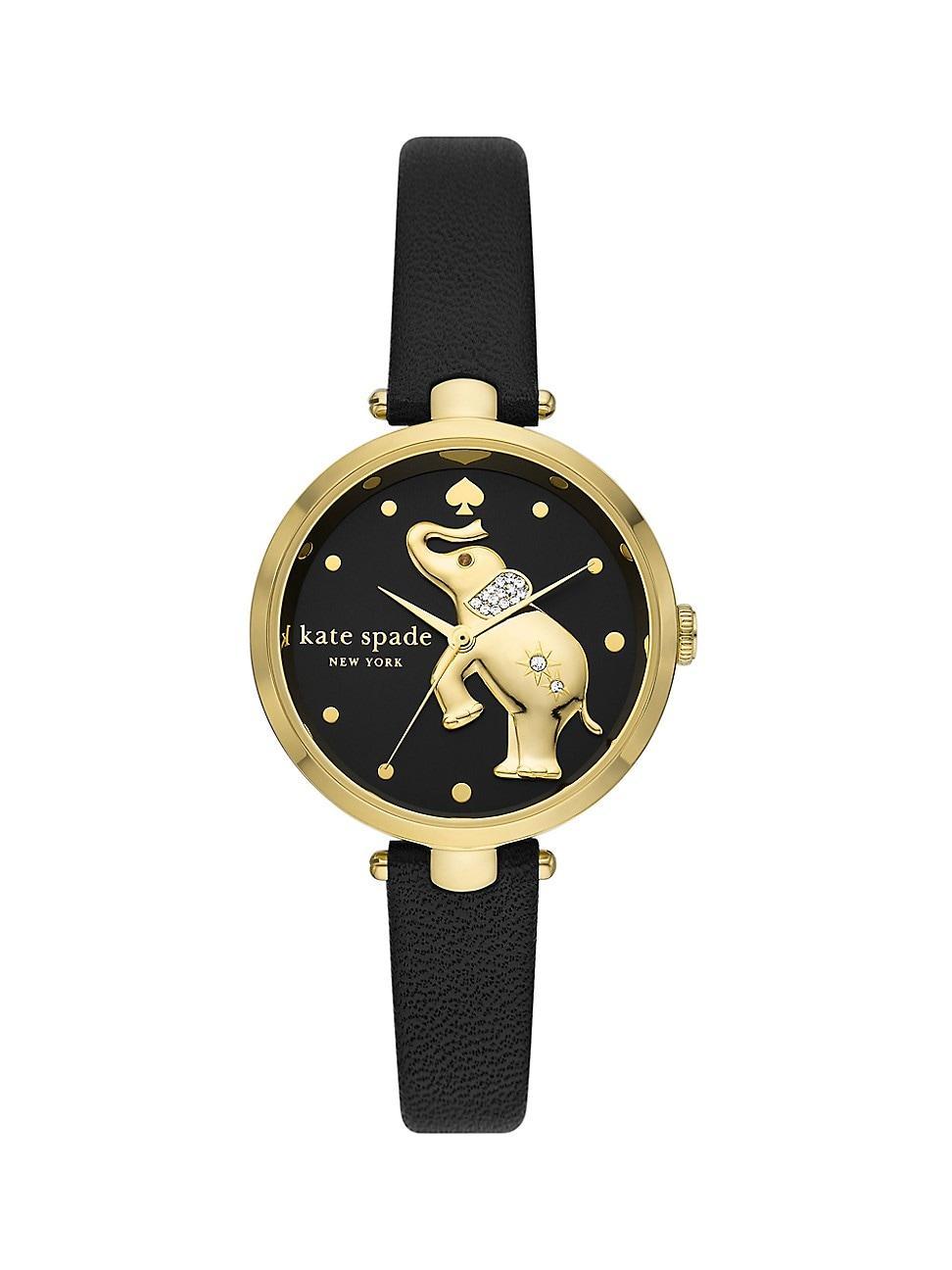 kate spade new york Womens Holland Three-Hand Black Leather Strap Watch Product Image