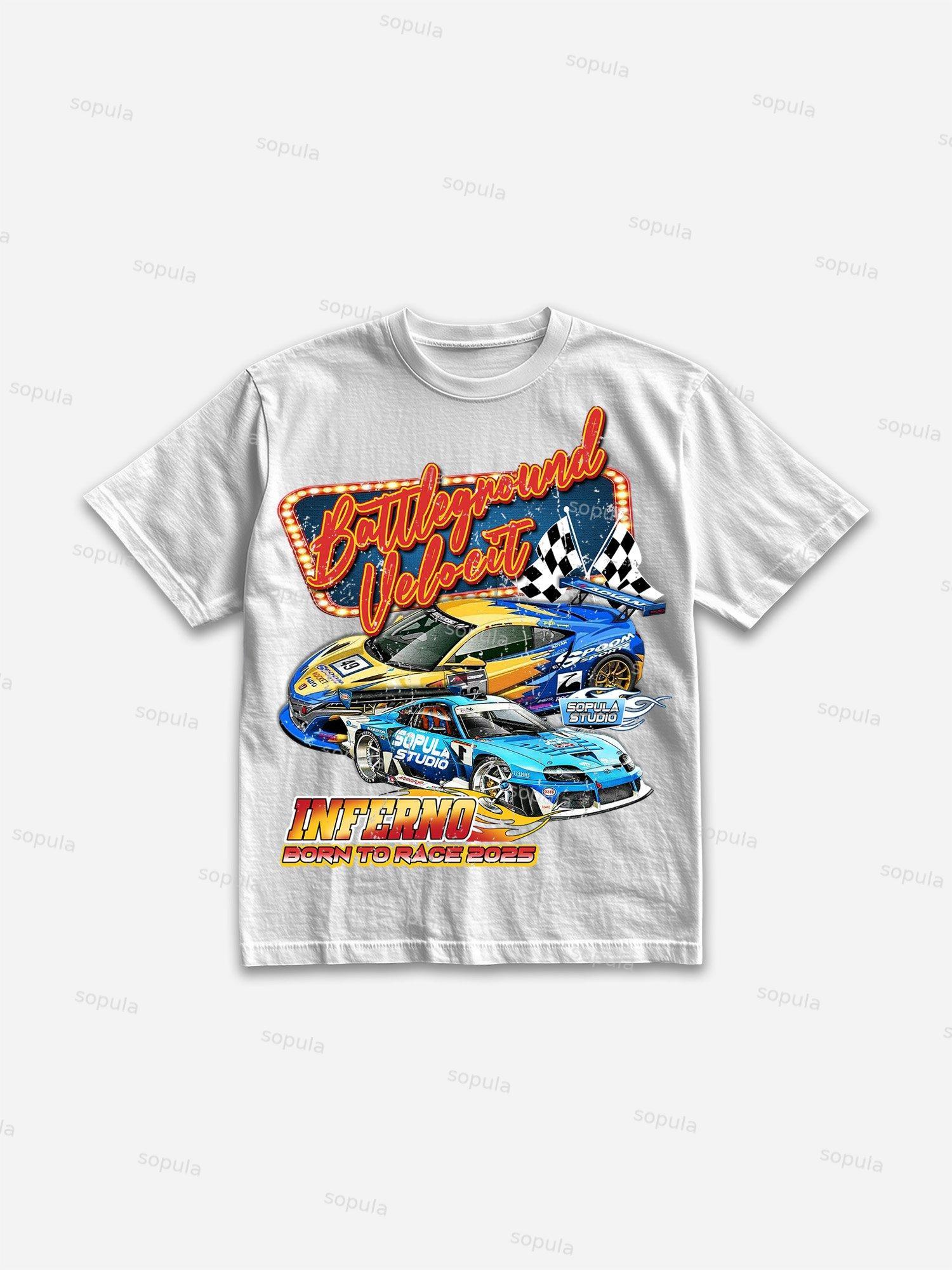 Racing Battleground Print Cotton T-shirt Product Image