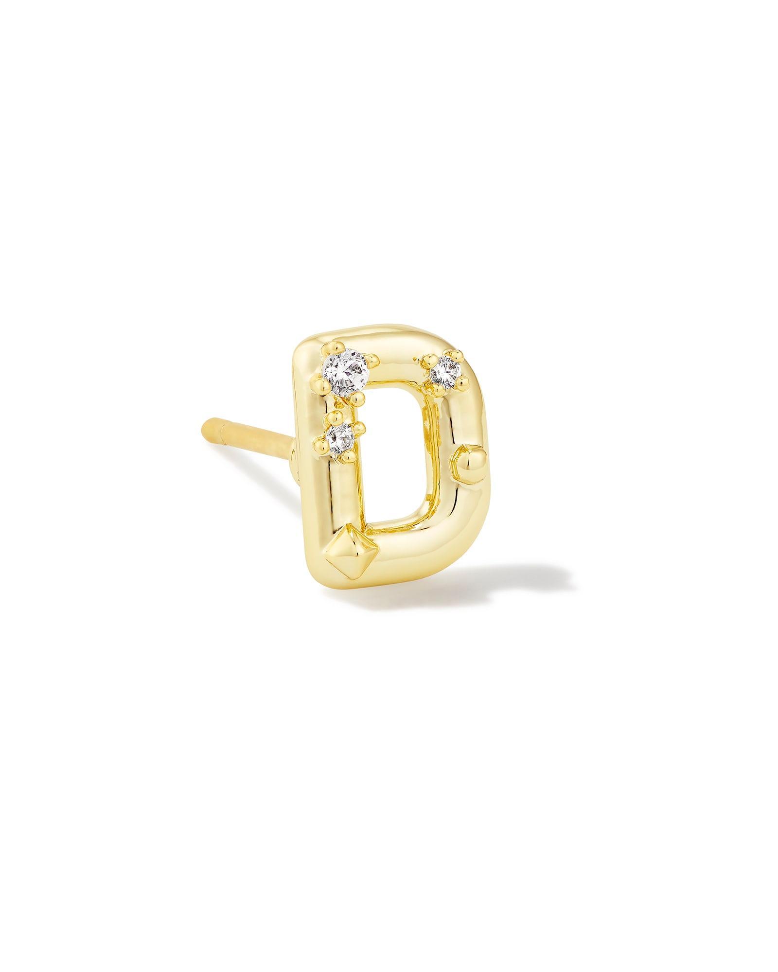 Crystal Letter E Gold Single Stud Earring in White Crystal Product Image