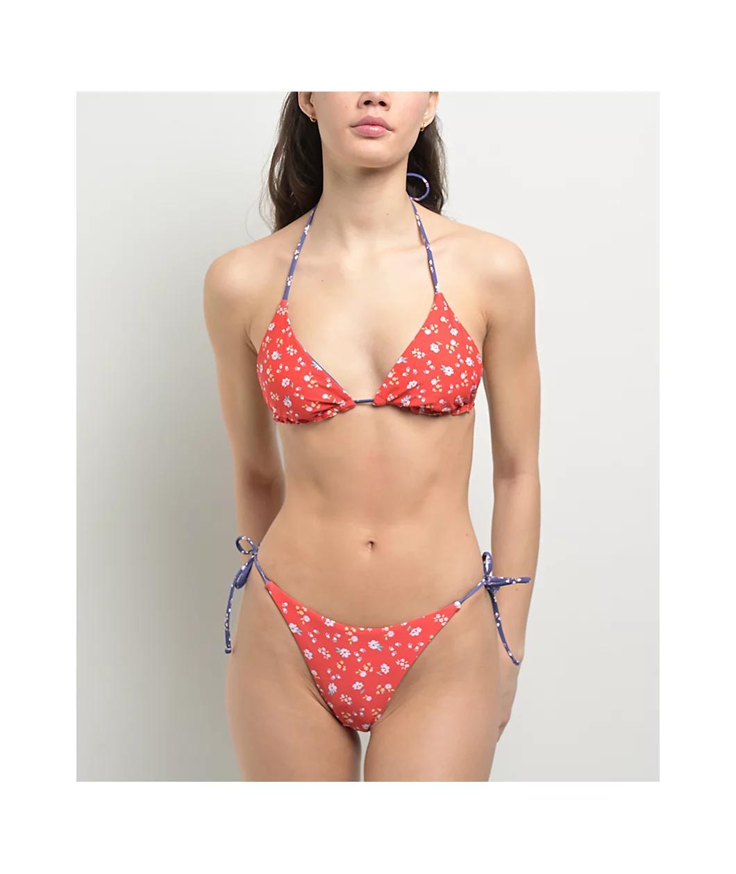 Damsel Bella Floral Ditsy Blue & Red Reversible High Leg Bikini Bottom Product Image