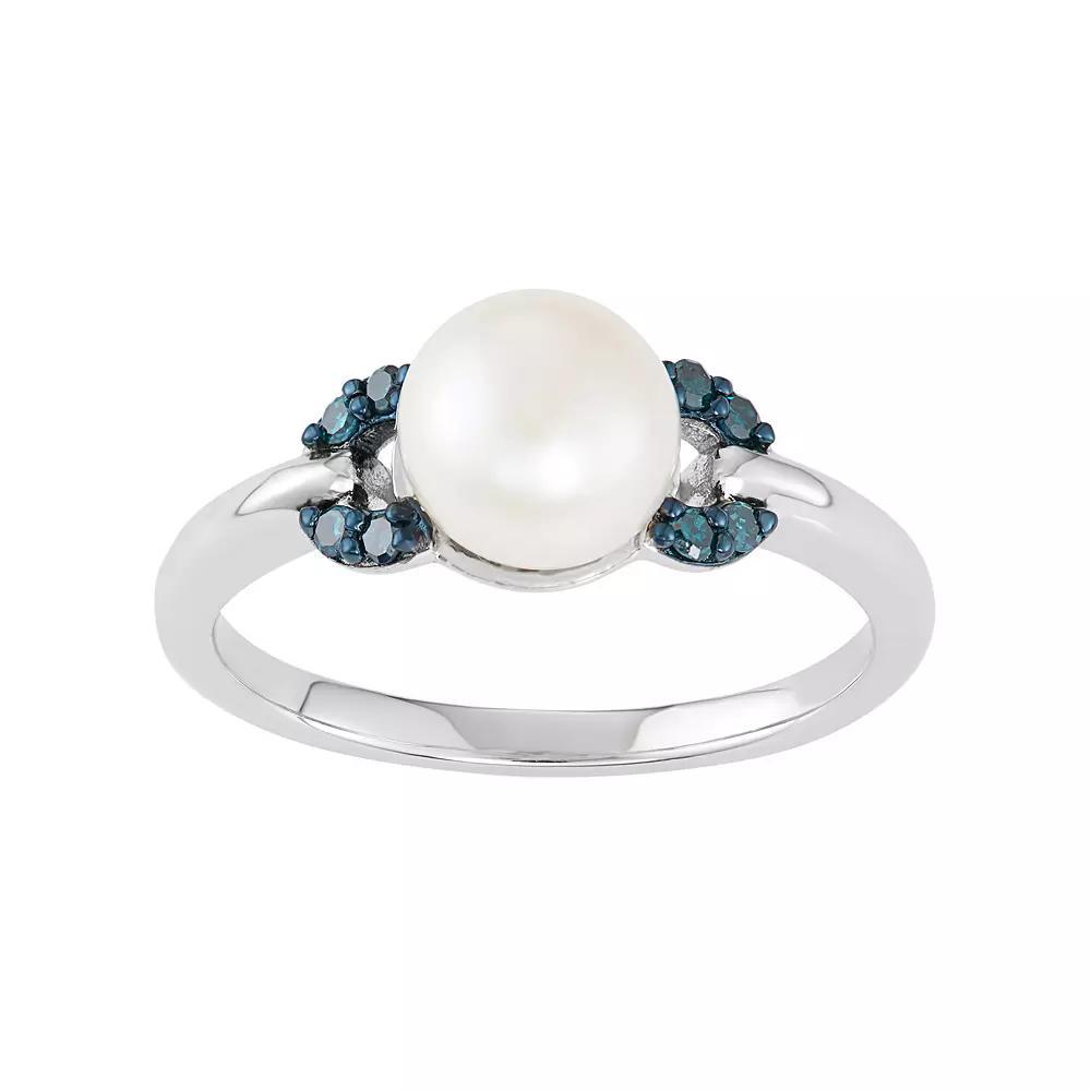 Freshwater Cultured Pearl & Blue Diamond Accent Sterling Silver Ring, Women's, Size: 6 Product Image