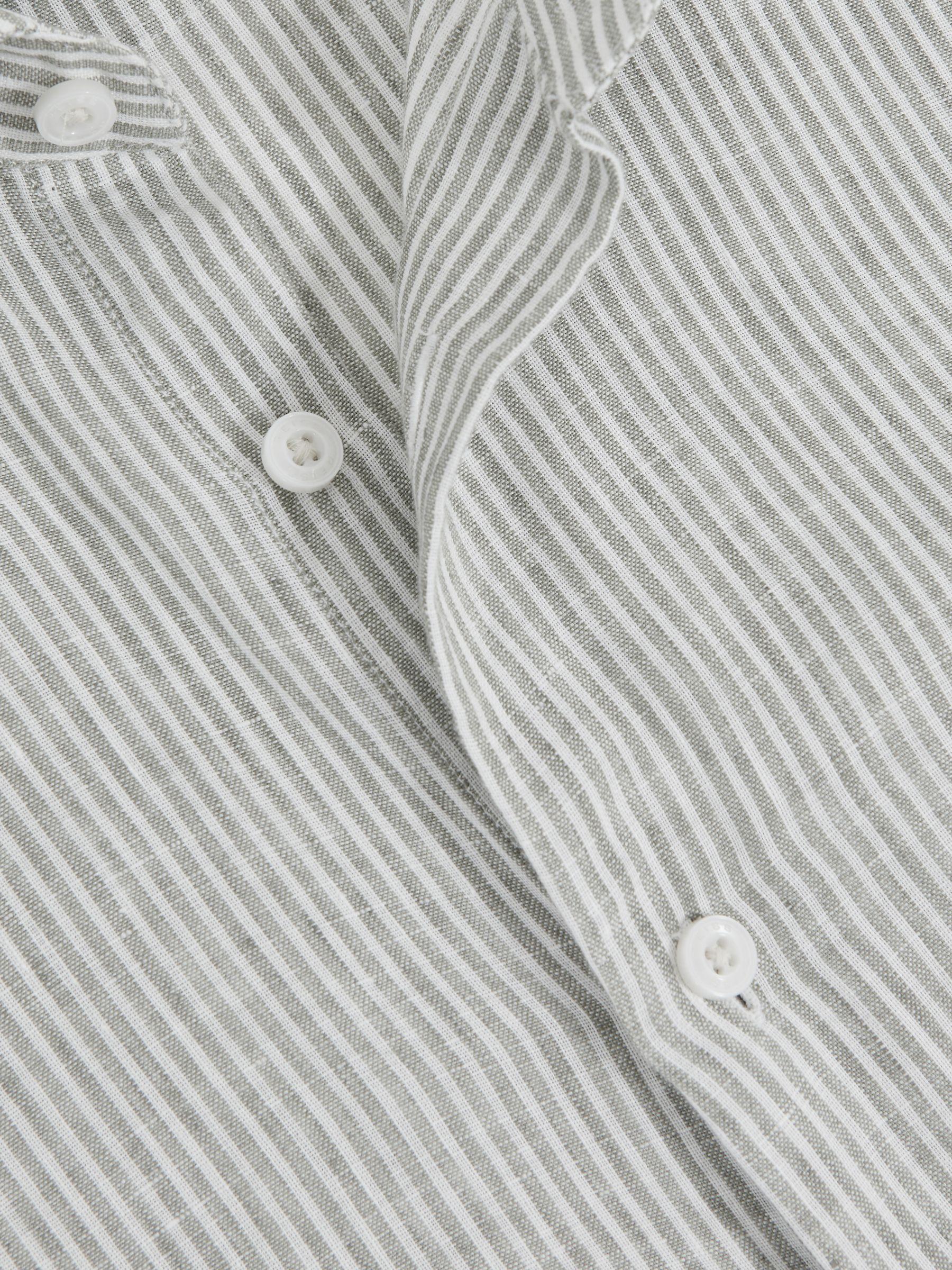 Linen Striped Cutaway-Collar Shirt in White/Thyme Green Product Image