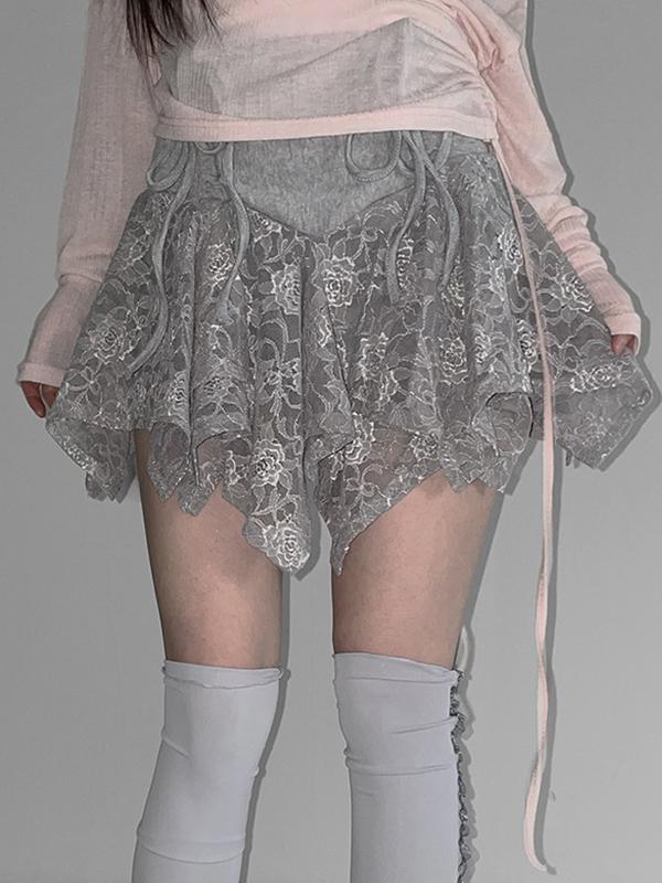 Girly Lace Patchwork Irregular Mini Skirt Product Image