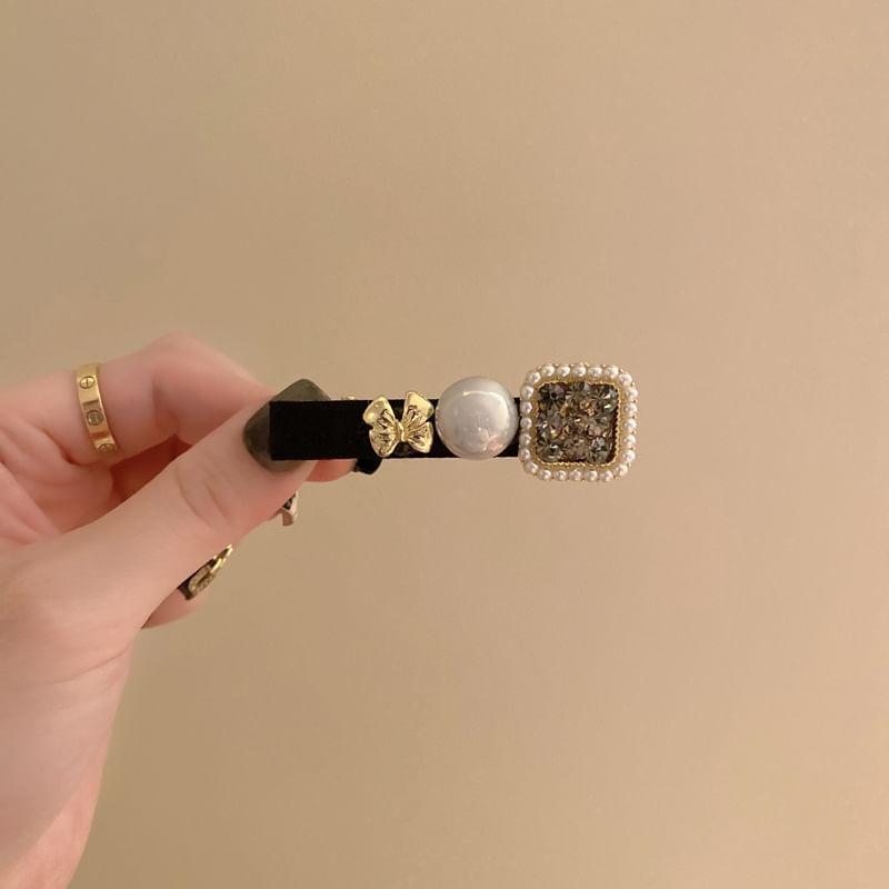 Rhinestone Faux Pearl Hair Clip Product Image
