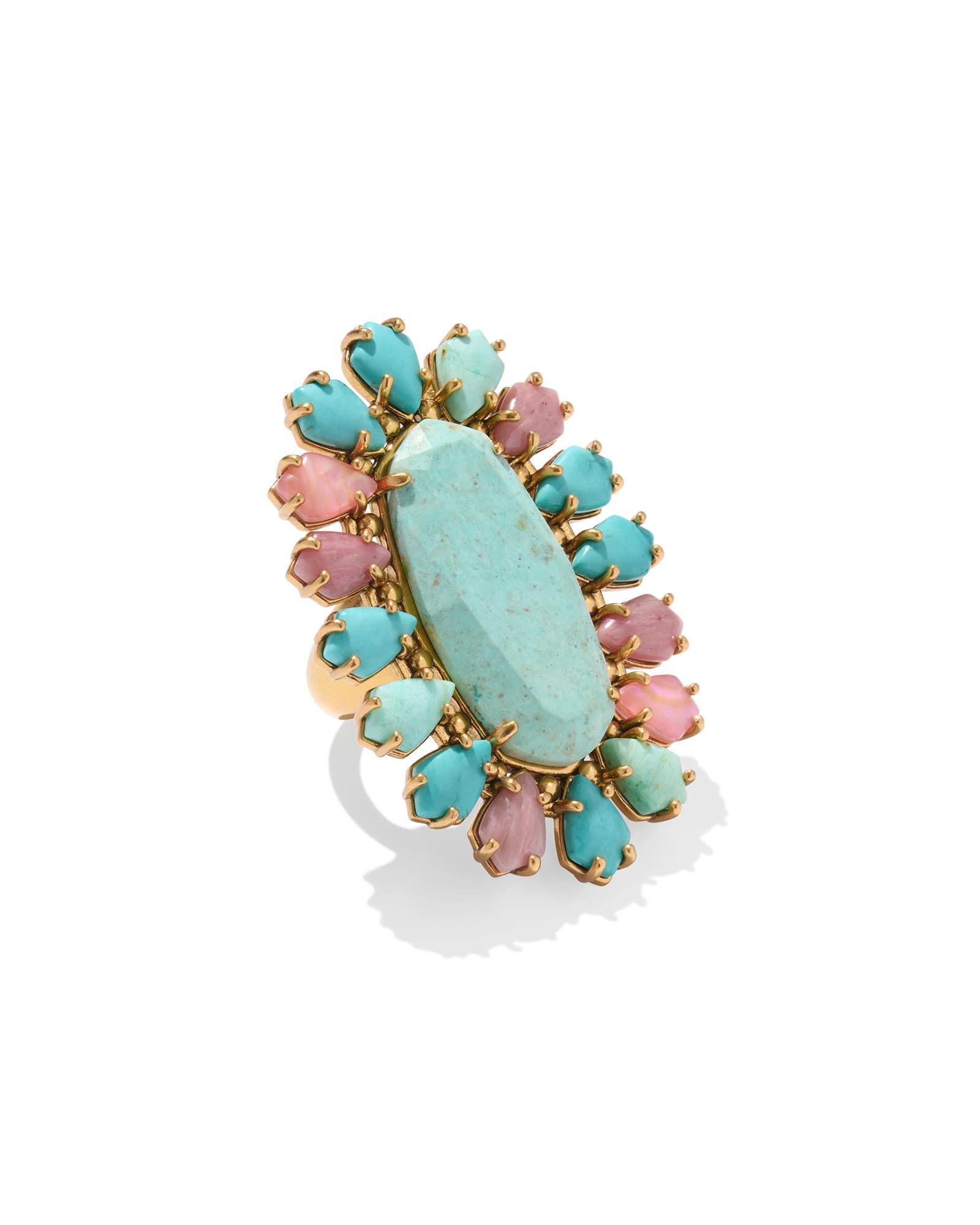 Elle Vintage Gold Etch Frame Drop Earrings in Rose Quartz Product Image