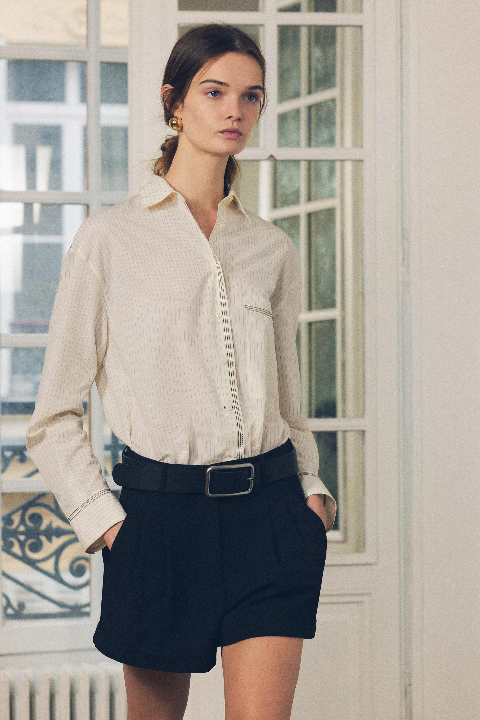 STRIPED TOPSTITCHED SHIRT ZW COLLECTION Product Image