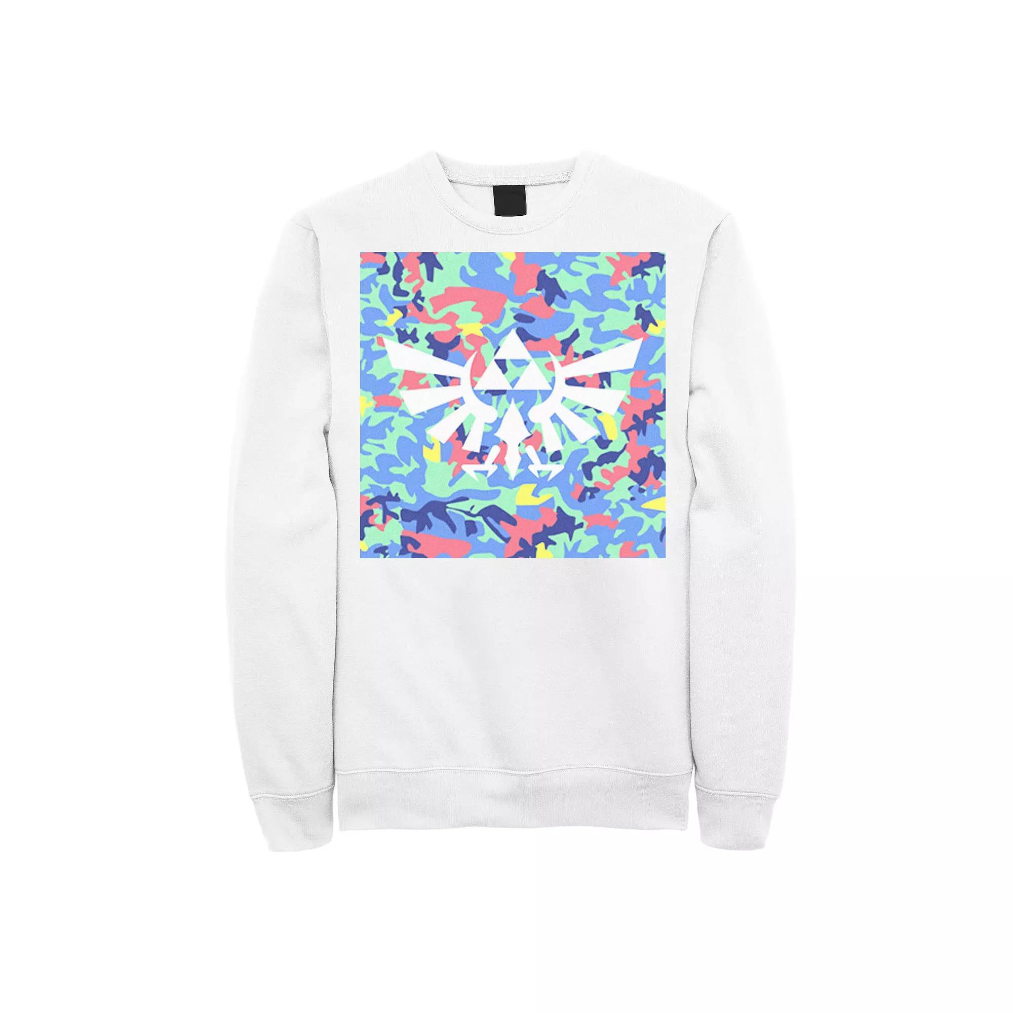 Men's Zelda Neon Camouflage Crest Sweatshirt, Size: Medium, White Product Image