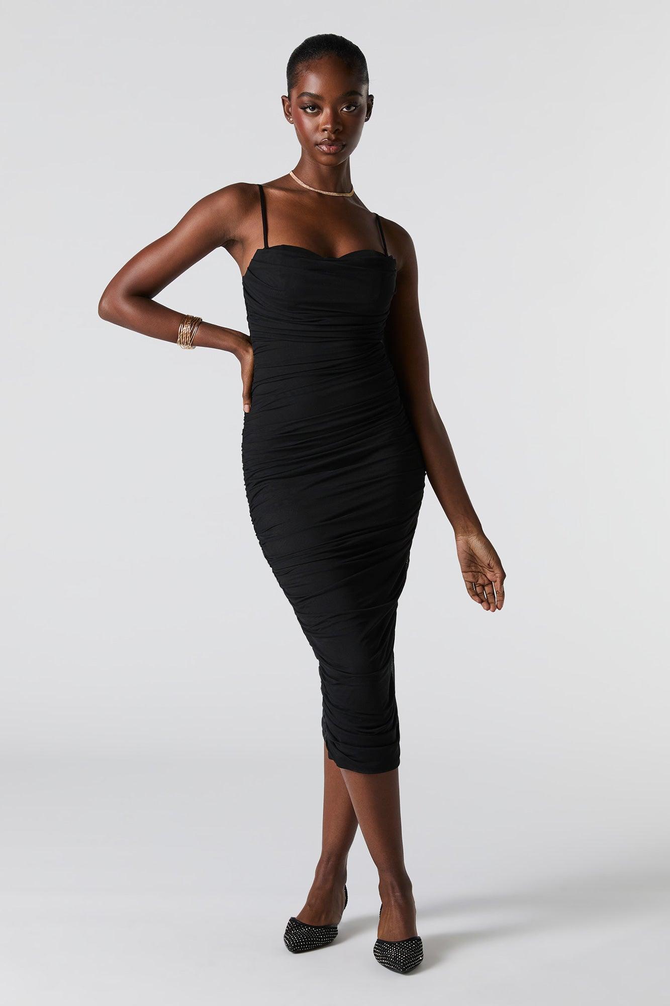 Mesh Ruched Bustier Midi Dress Female Product Image