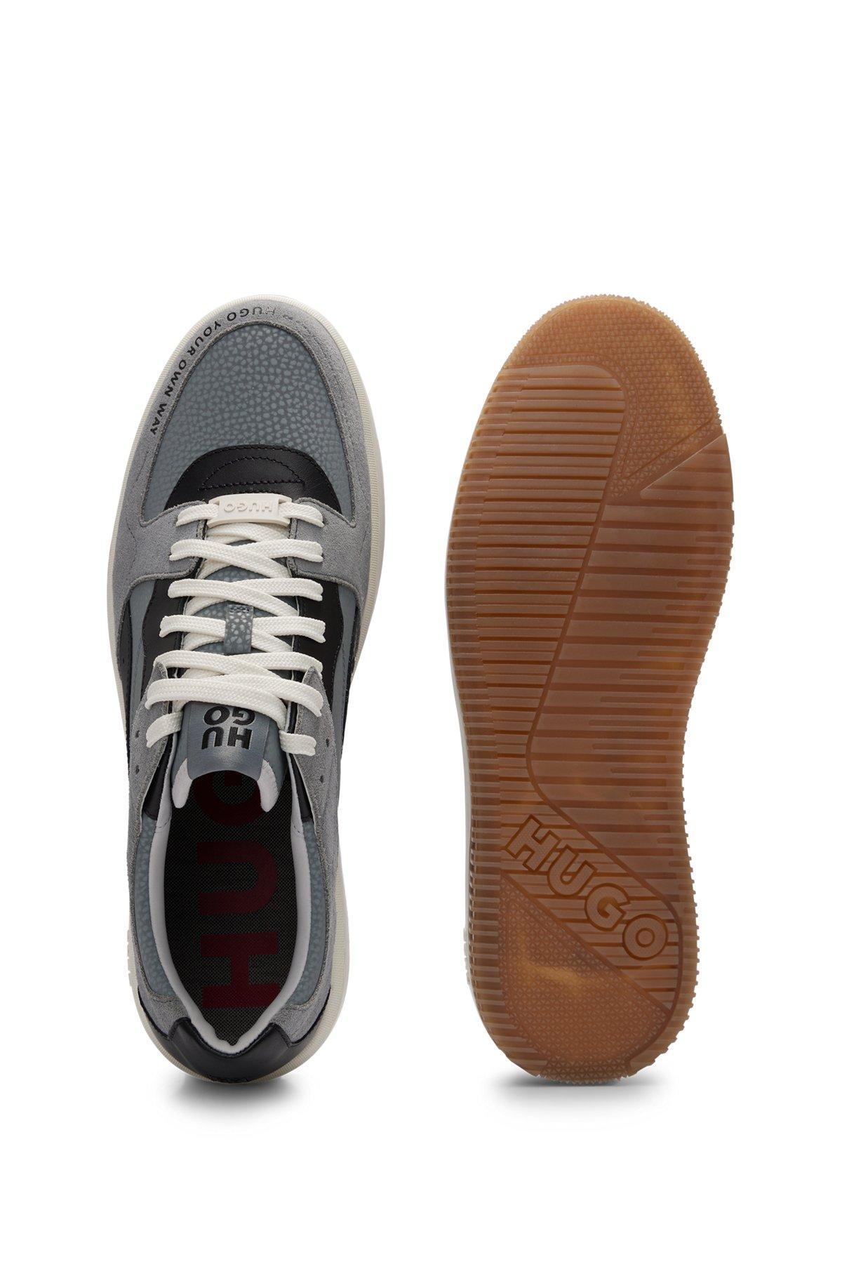 Lace-up trainers in faux leather and suede Product Image