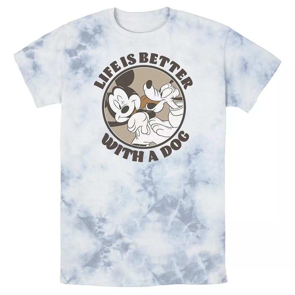 Men's Disney Mickey And Friends Life Is Better With A Dog Bomabrd Wash Tee, Size: Small, White Blue Product Image