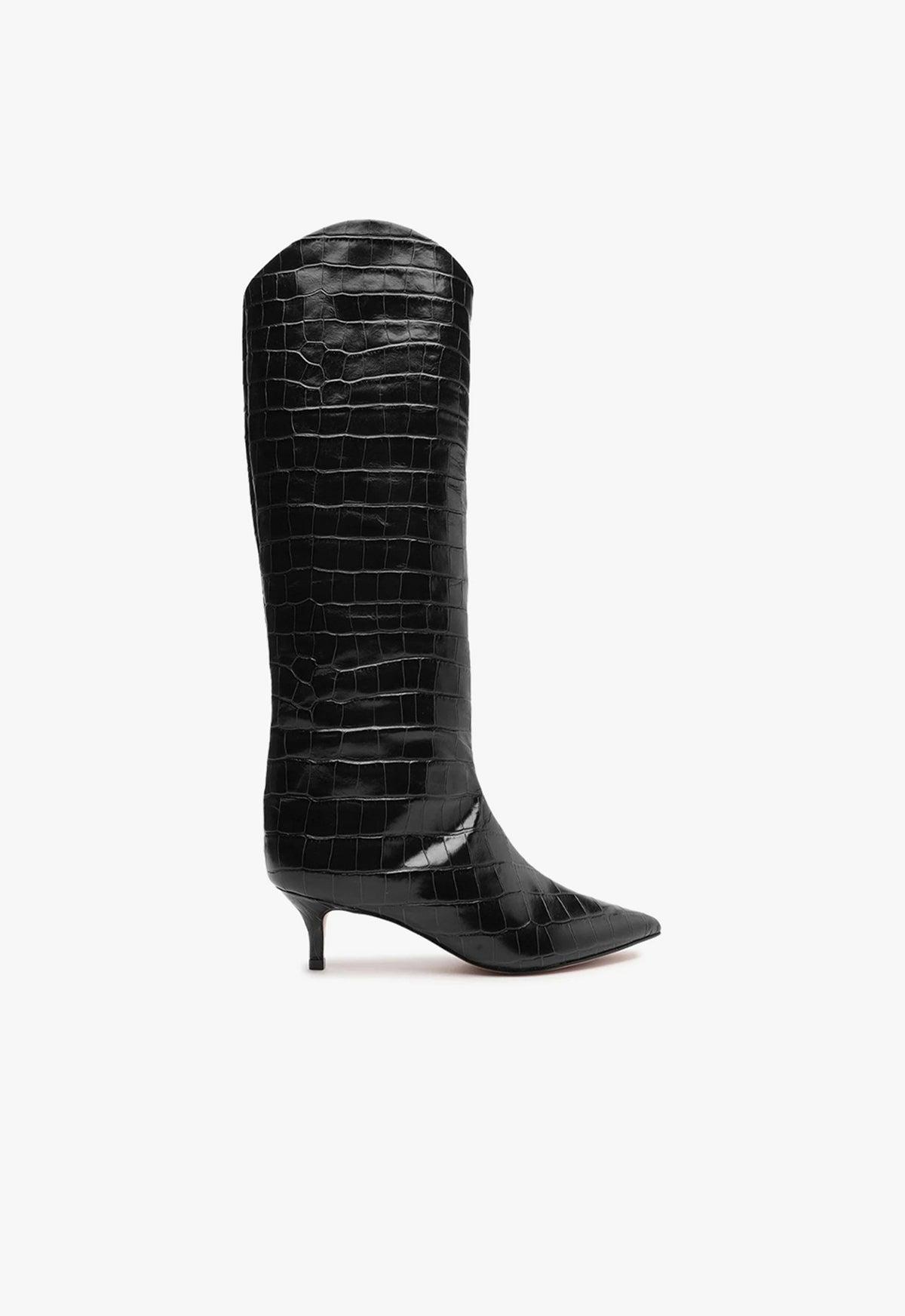 Schutz Womens Abbey Croc Embossed Kitten Heel Boots Product Image