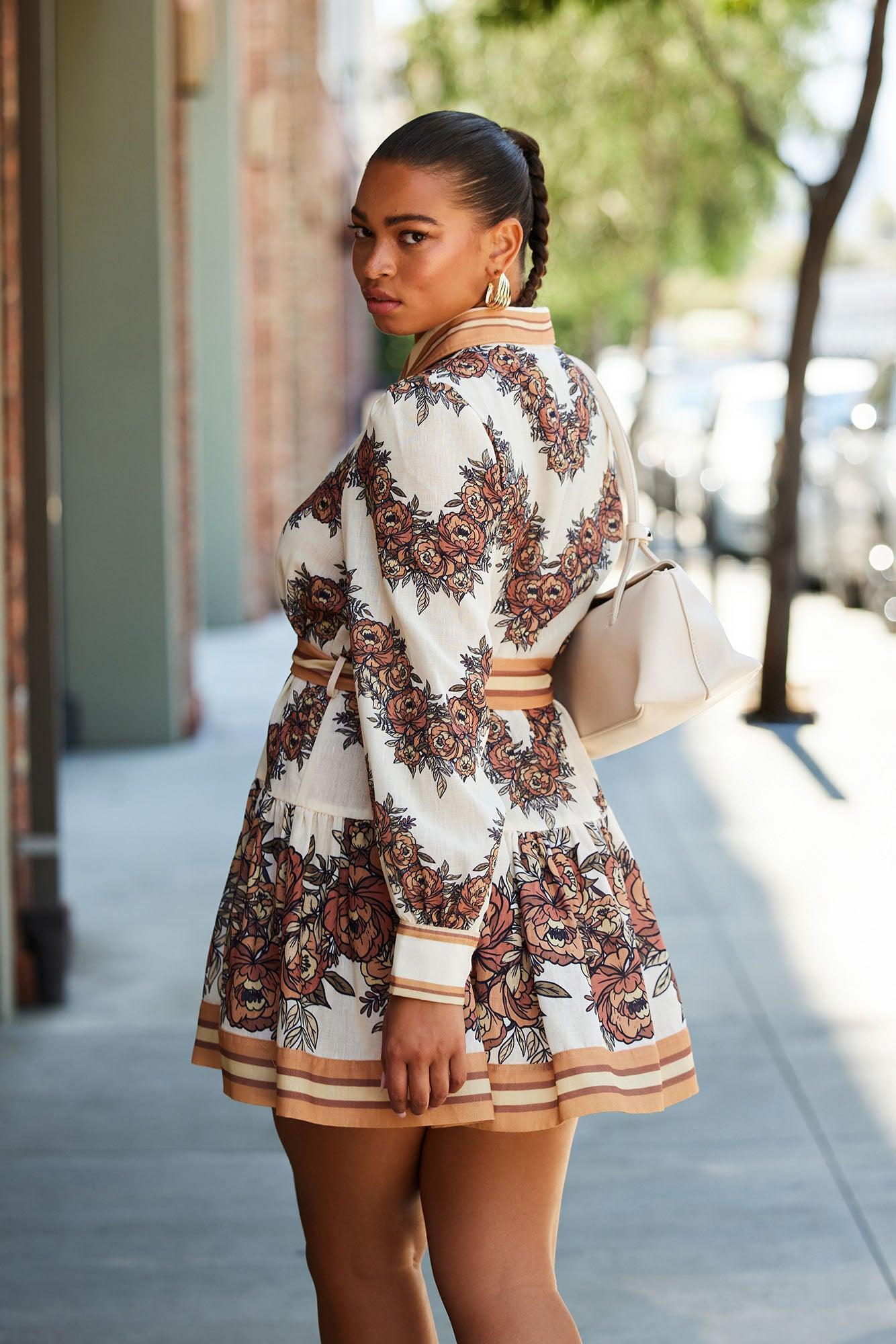 Garden Party Linen Mini Dress - Mocha Product Image