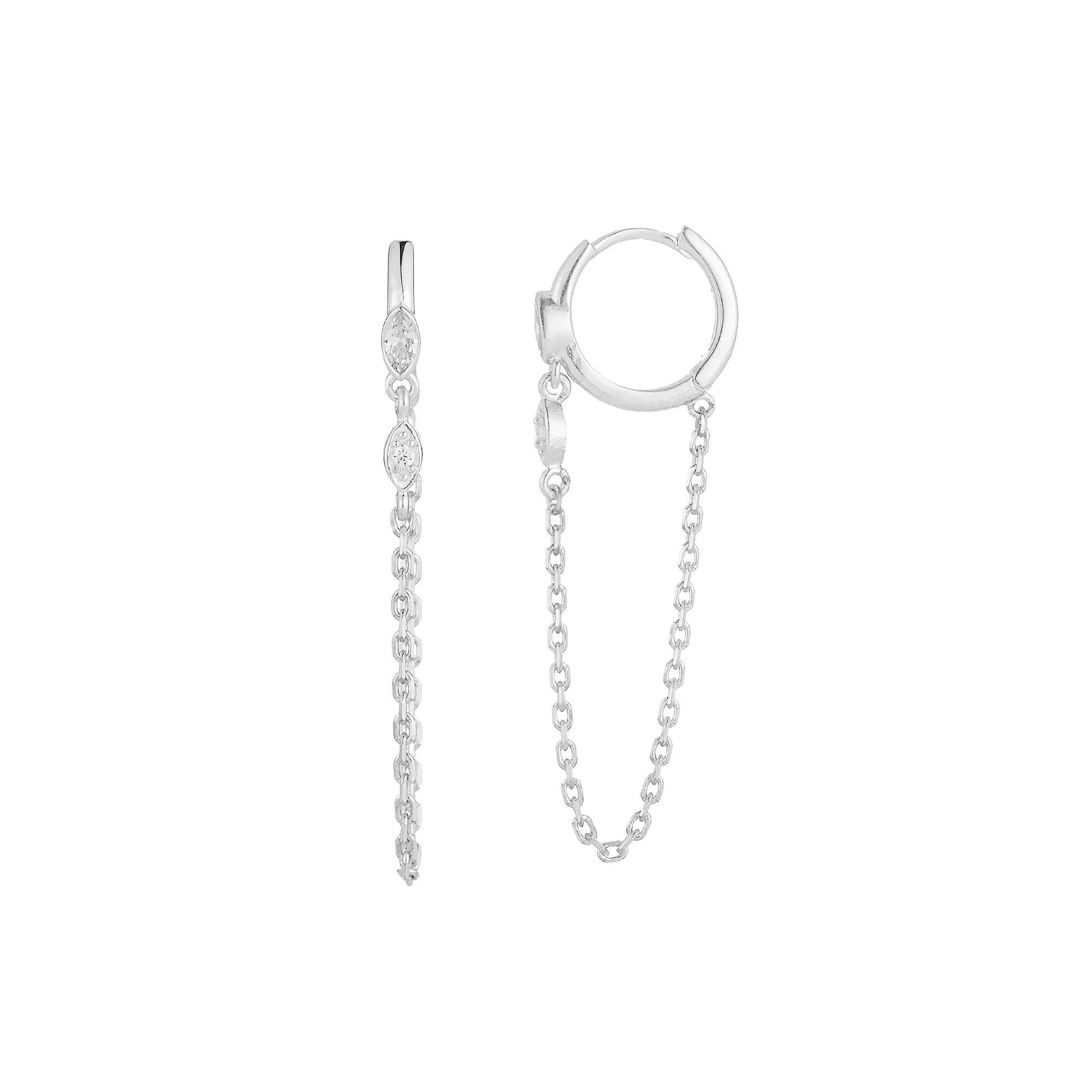 Sunkissed Sterling Cubic Zirconia Hoop Chain Drop Earrings, Women's, Silver Tone Product Image
