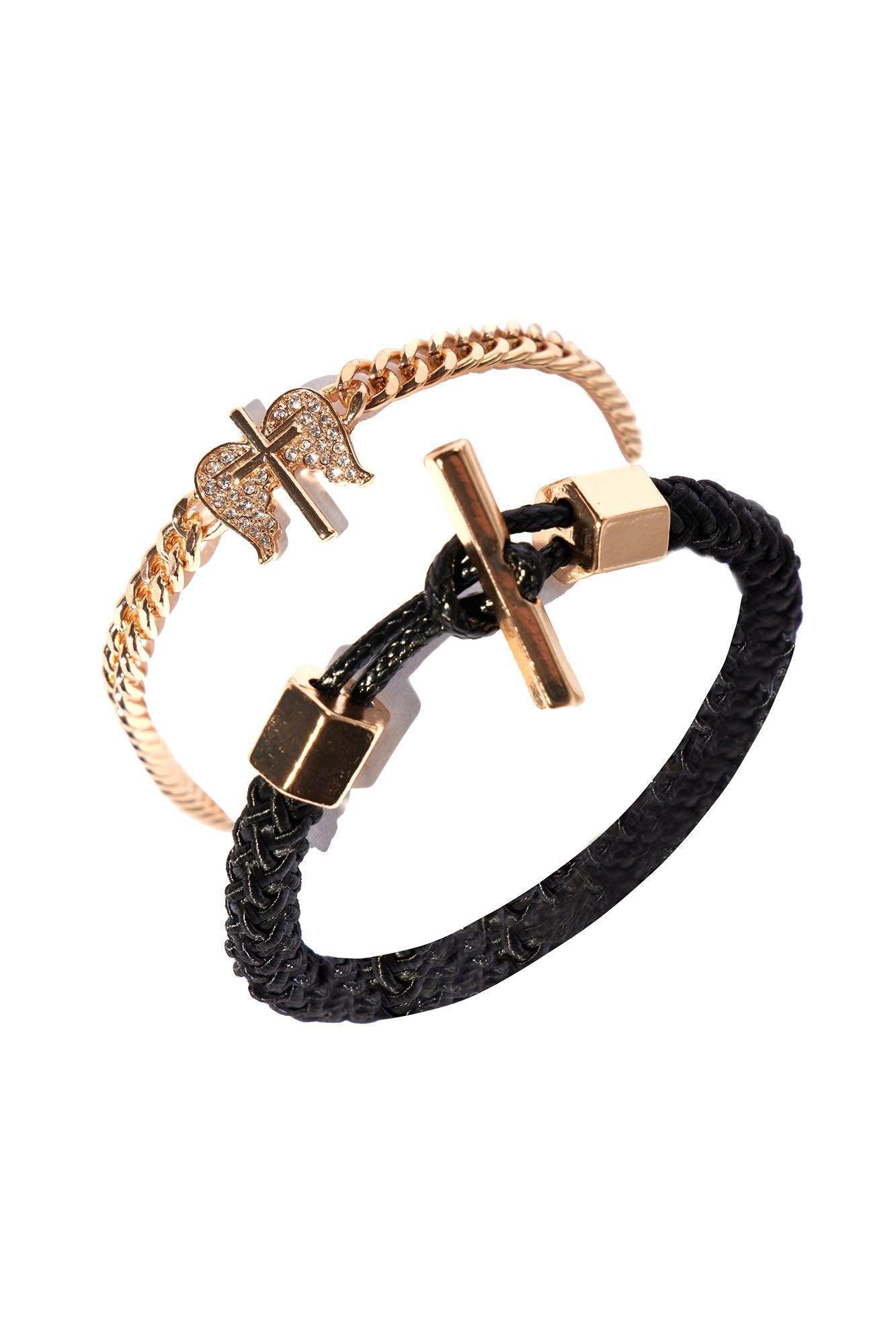I Ain't Playing With You Bracelet Set - Gold/Black Product Image