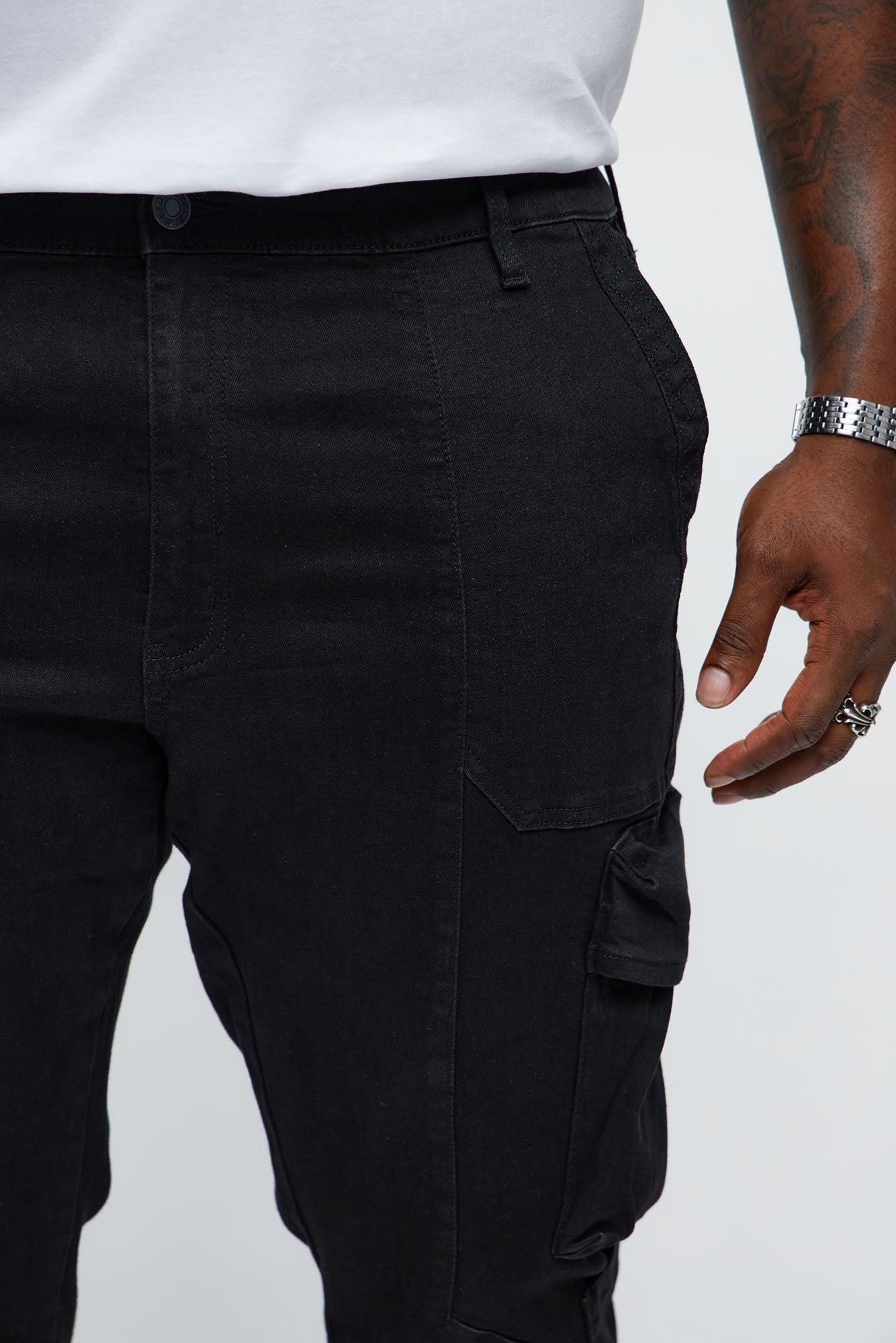 Stacked Slim Flare Rebel Stitch Cargo Jeans - Black Product Image