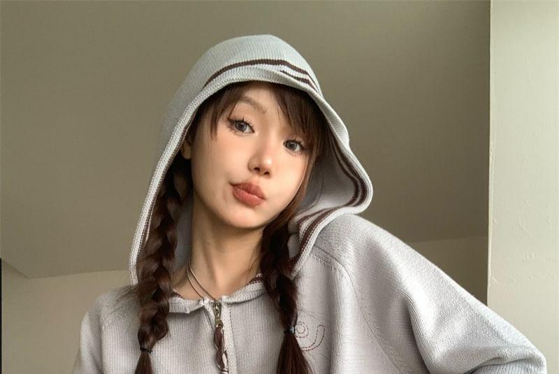 Two-Tone Zip-Up Hooded Cardigan Product Image