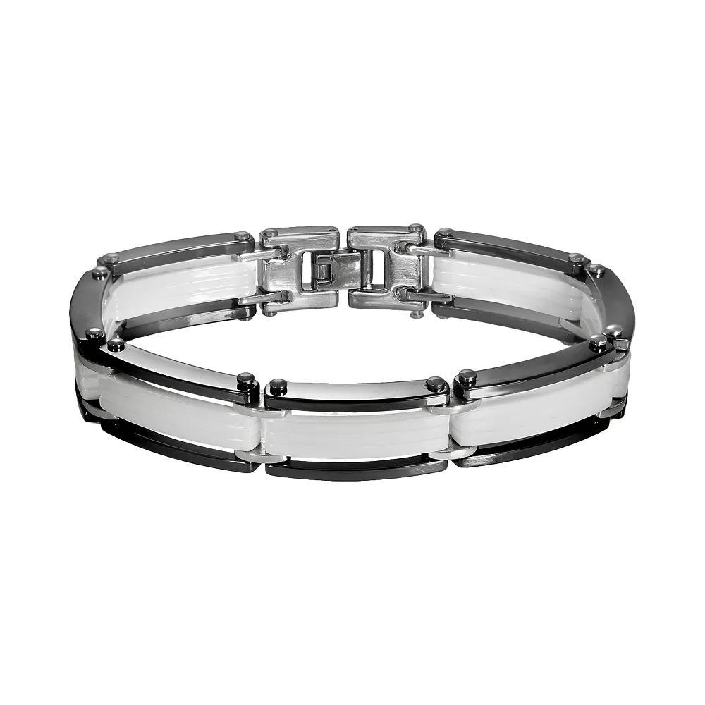 Black and White Ceramic Bracelet - Men, Men's, Size: 8.5", Multicolor Product Image